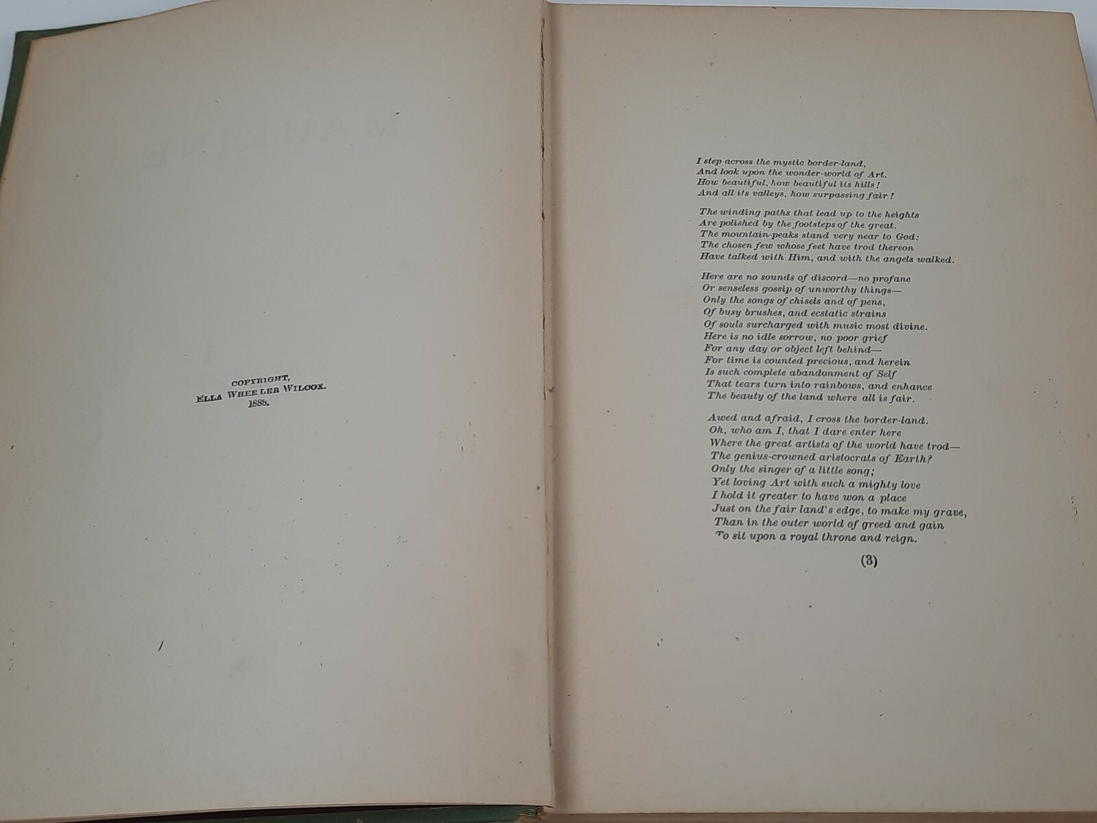 Maurine & Other Poems Ella Wheeler Wilcox Lovely Victorian Gold Gilt Green Cover