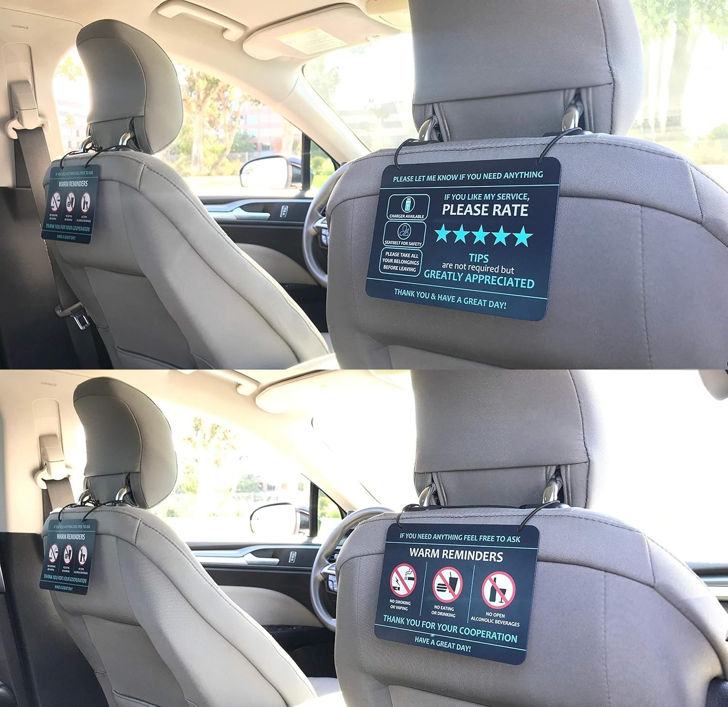 Water-Resistant Rideshare Headrest Signs – Enhance Tips & Maintain Cleanliness