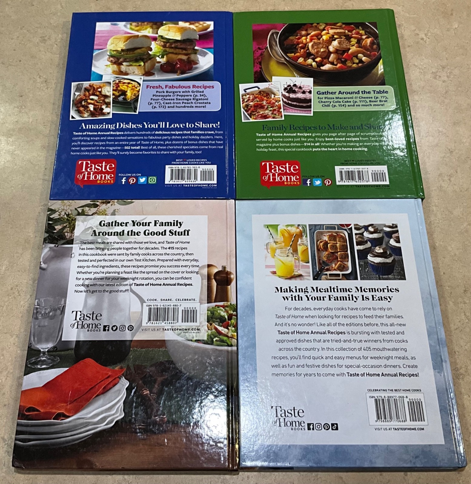 Taste of Home Annual Recipes -4 Cookbooks Hardcover Family Meals Cooking Ideas
