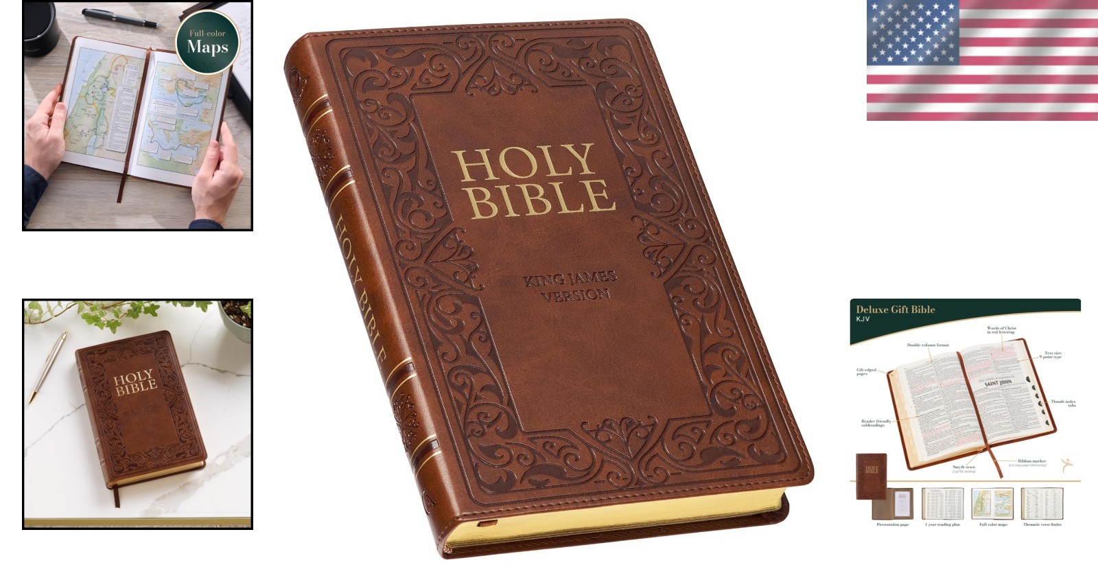 The Holy Bible Kings James Version Bible Thumb Indexed Red Letter / Brown NEW***