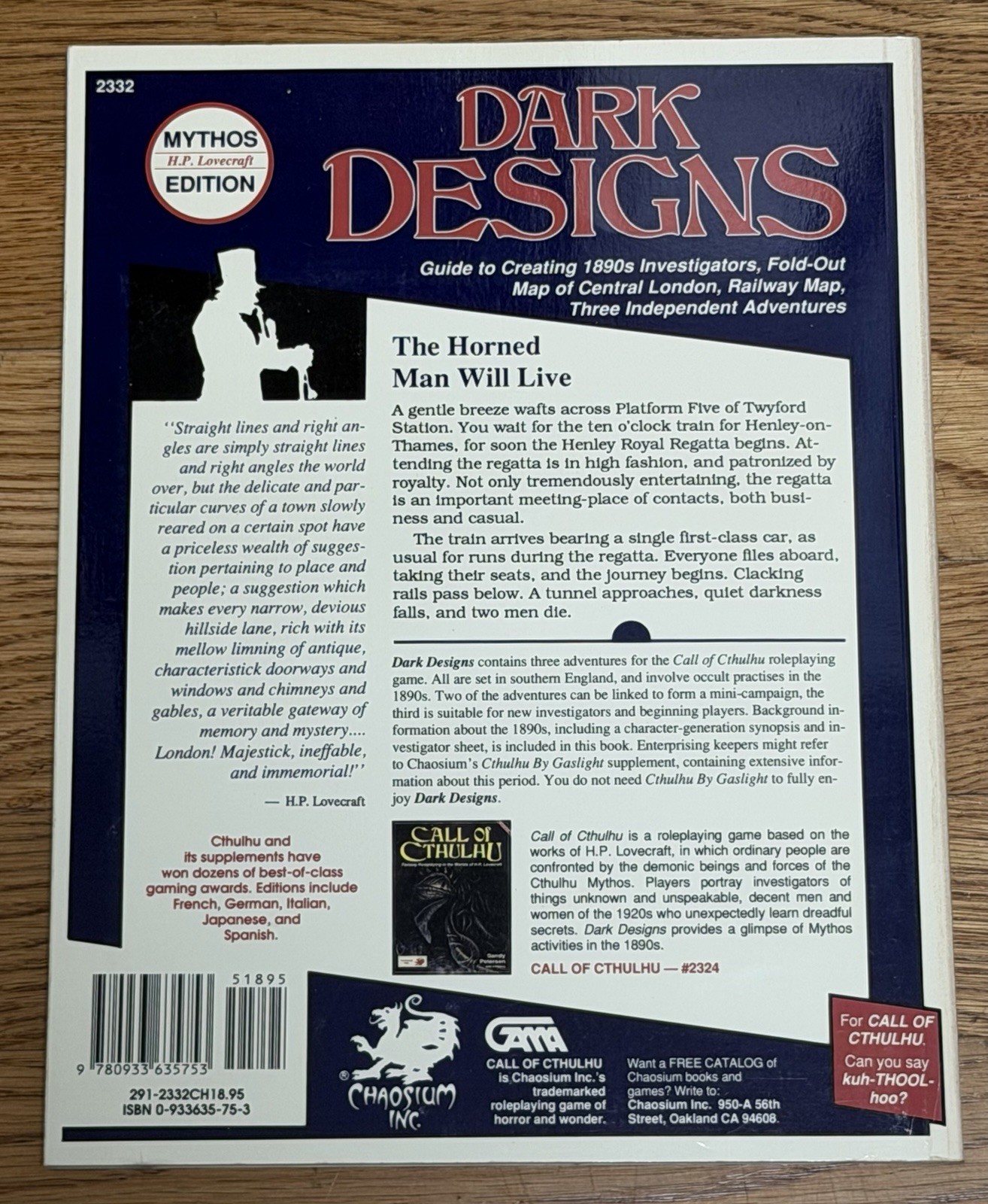Call of Cthulhu Dark Designs 1890s England Chaosium RPG 1991 OOP Supplement