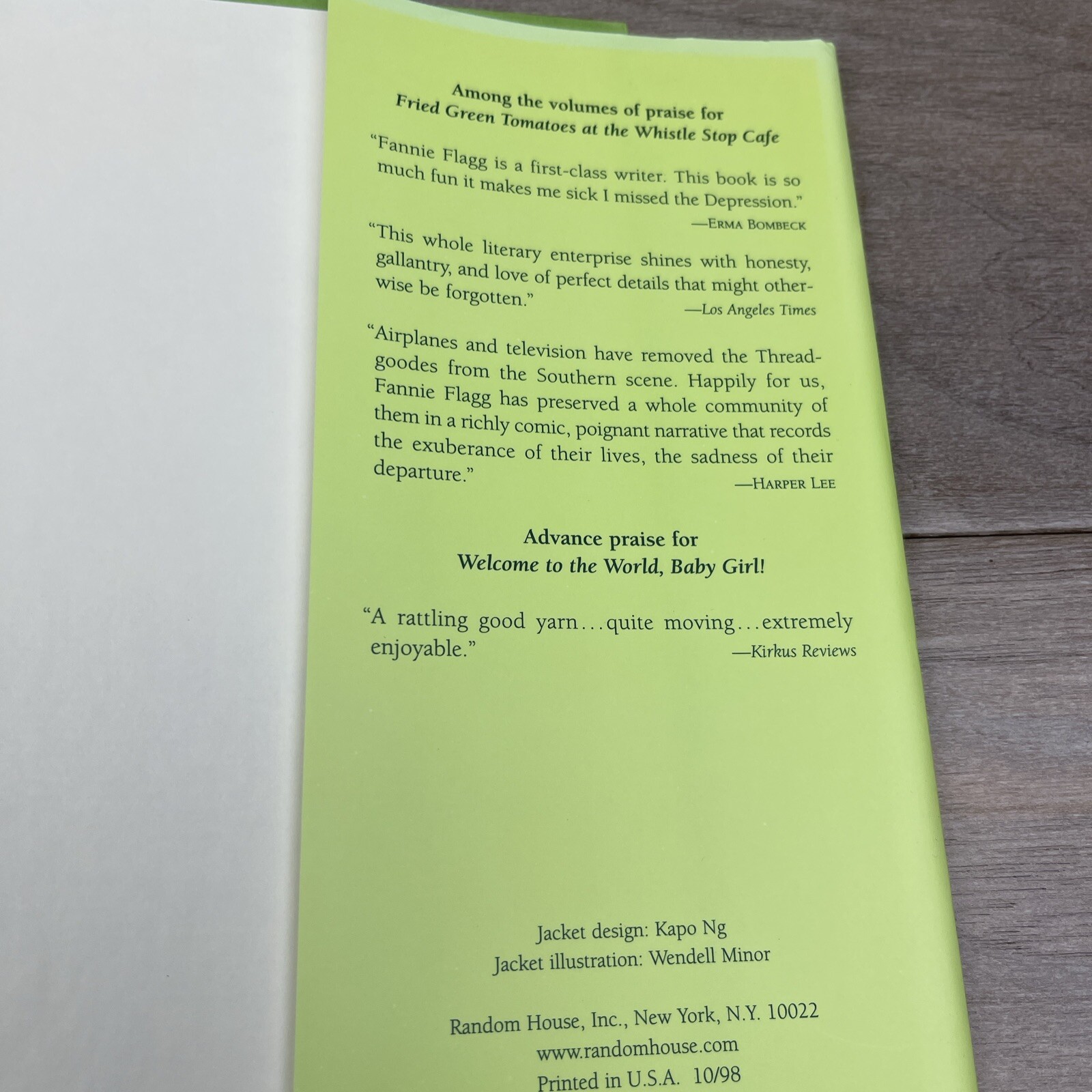 Welcome To The World, Baby Girl! by Fannie Flagg Signed First Edition HCDJ Book