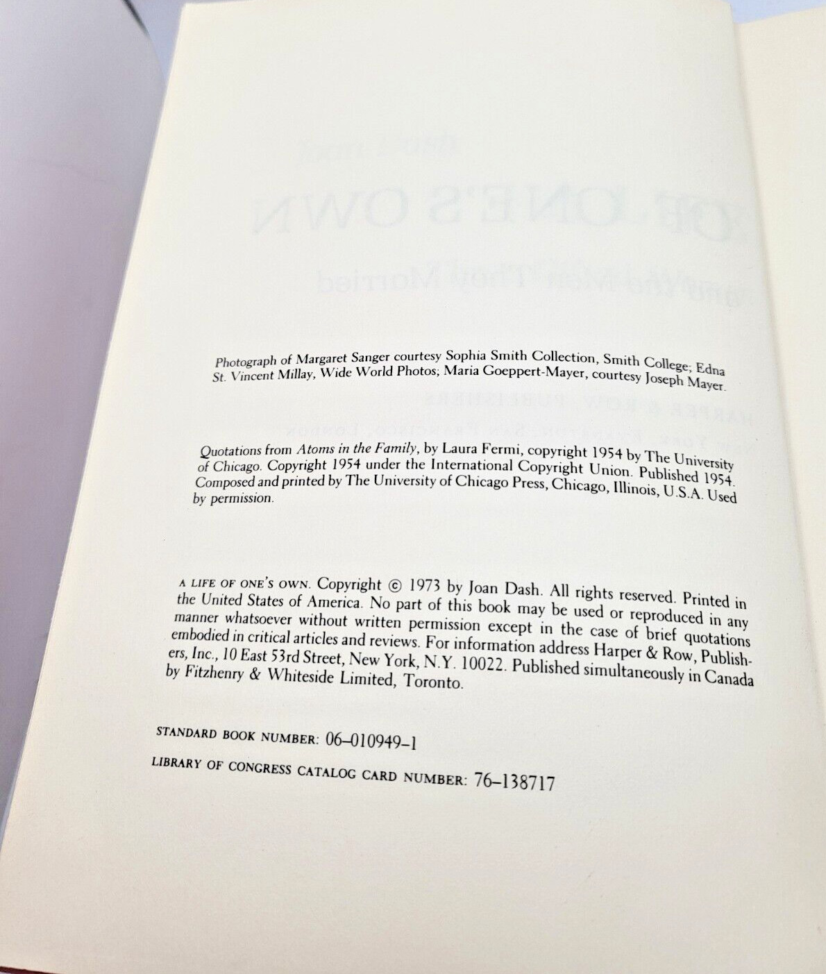 A Life of One’s Own by Joan Dash -1973