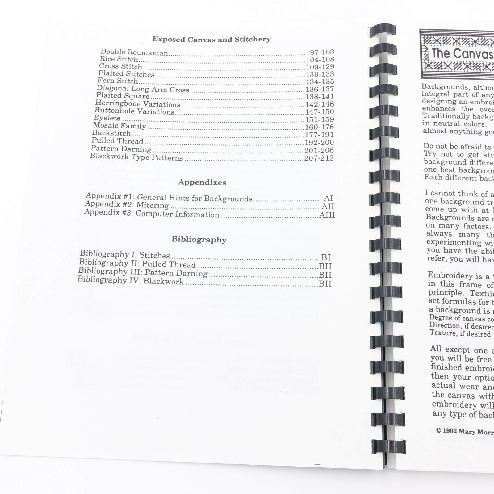 Canvas Embroidery Notebook Backgrounds Mindy English 1993 PB Plastic Spine VGUC
