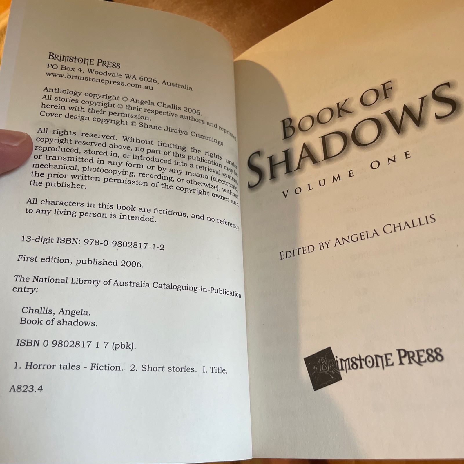 Book Of Shadows Volume 1 by Brimstone Press 1st Edition Small Press Run Rare