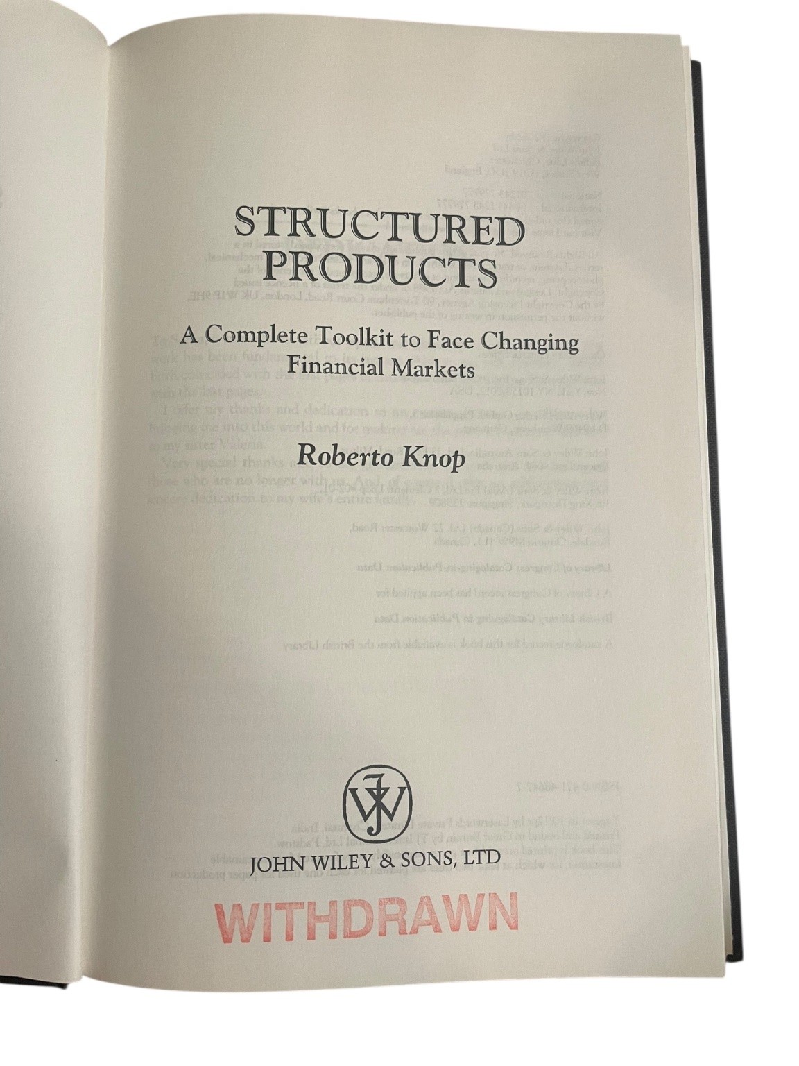 Structured Products Roberto Knop 2002 Wiley Ltd Finance Toolkit