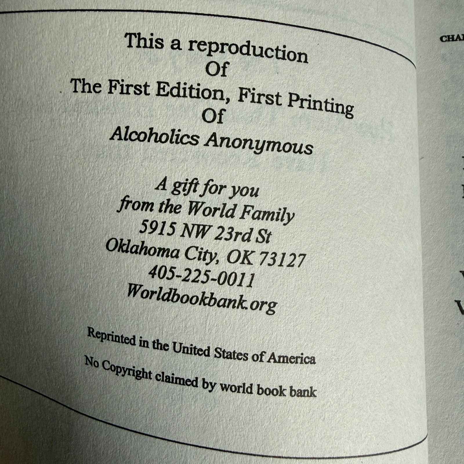 Alcohólics Anonymous 1st Edition Reproduction AA Book 1st printing
