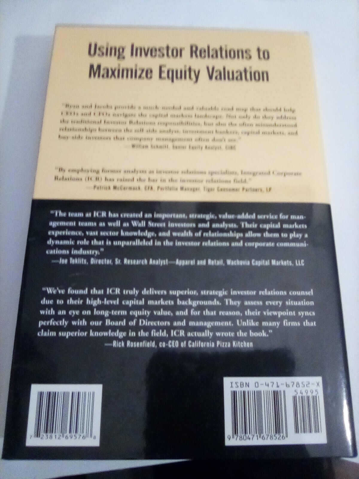 Using Investor Relations to Maximize Equity- Ryan isbn# 04716782x, Hardcover New