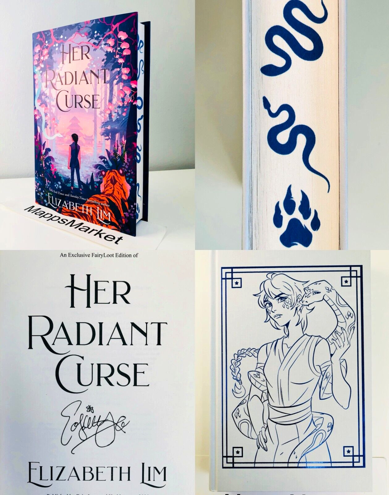 SIGNED Her Radiant Curse by Elizabeth Lim FAIRYLOOT EXCLUSIVE Stenciled Edge NEW