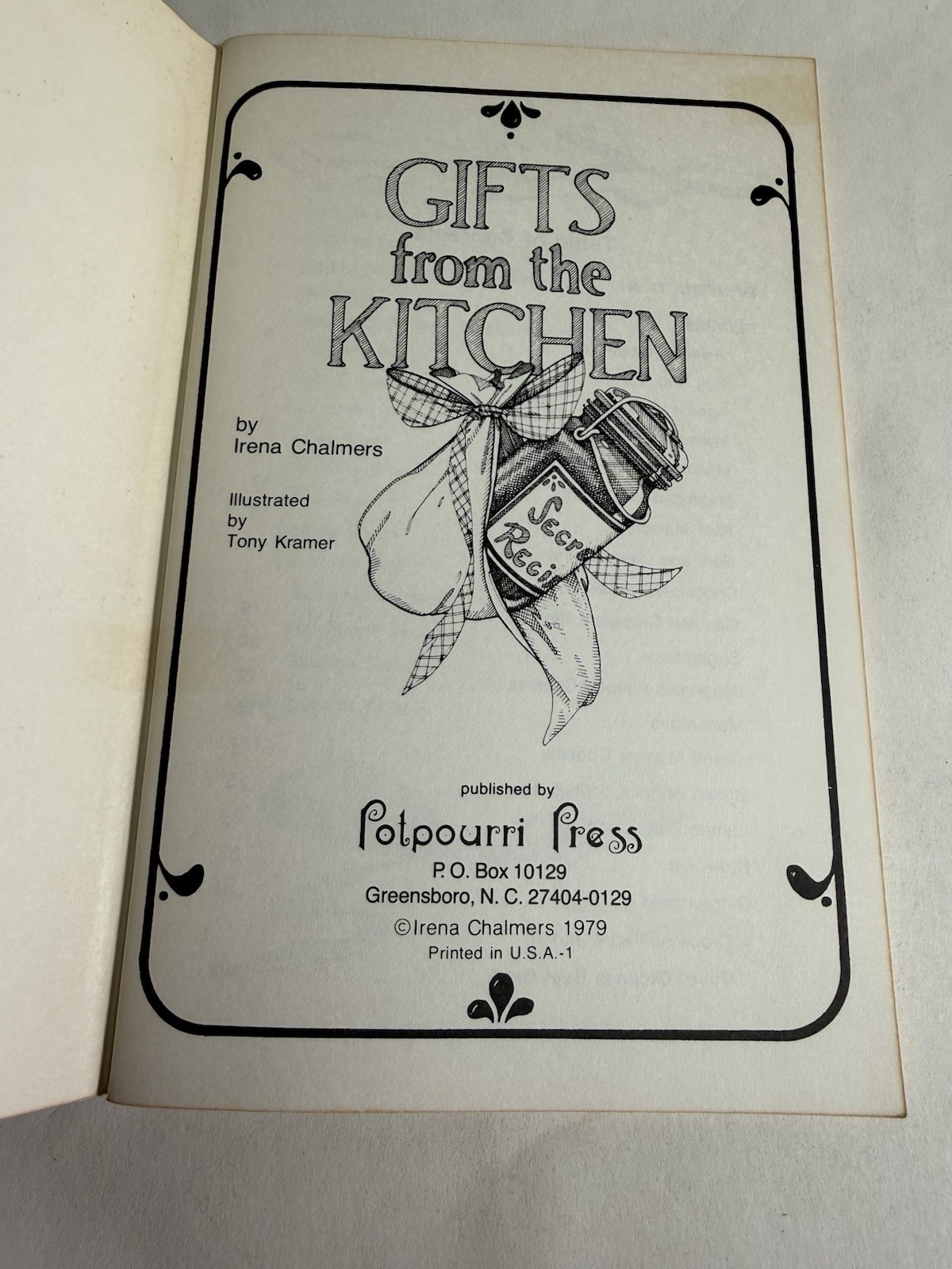 Recipe Book: Gifts From The Kitchen, Irene Chambers, Potpourri Press, 1979