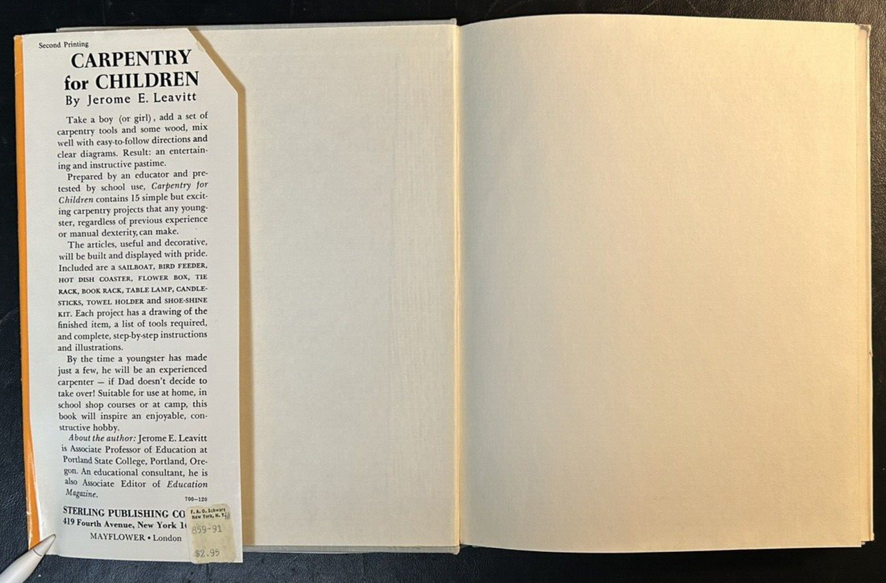 Carpentry For Children by Jerome E. Leavitt 1960 Edition Vintage HC Book (G)