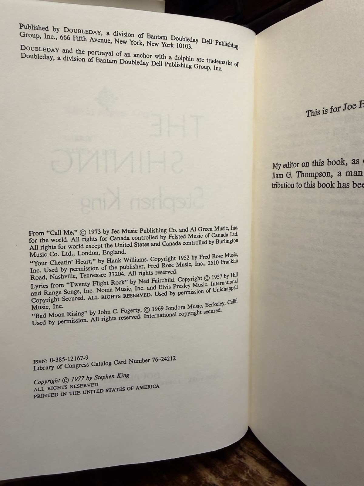 Stephen King The Shining 1977 First Edition Later Printing $19.95 Doubleday NM