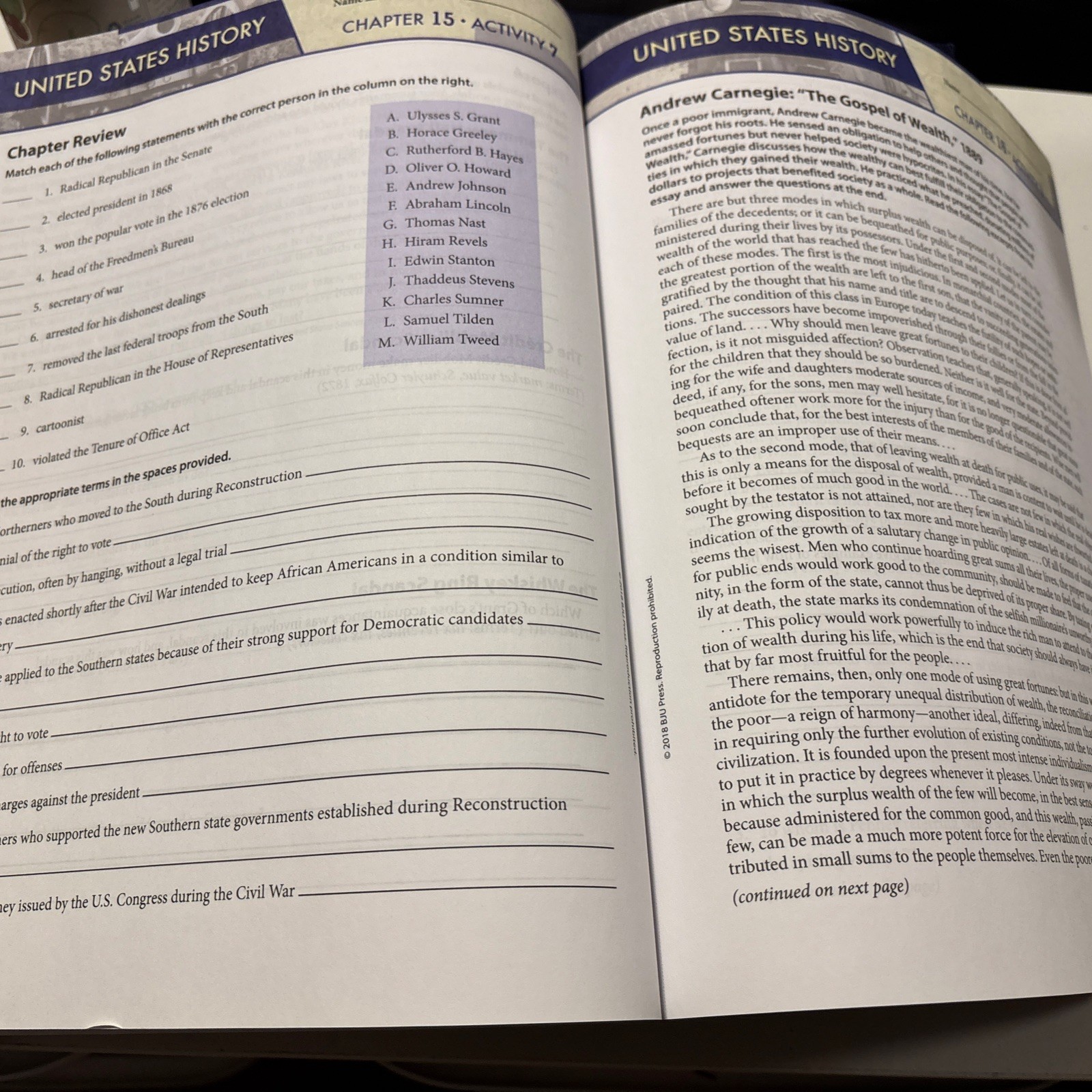 BJU Press US History Student Activity 5ED 506675 – Paperback By BJU Press – GOOD