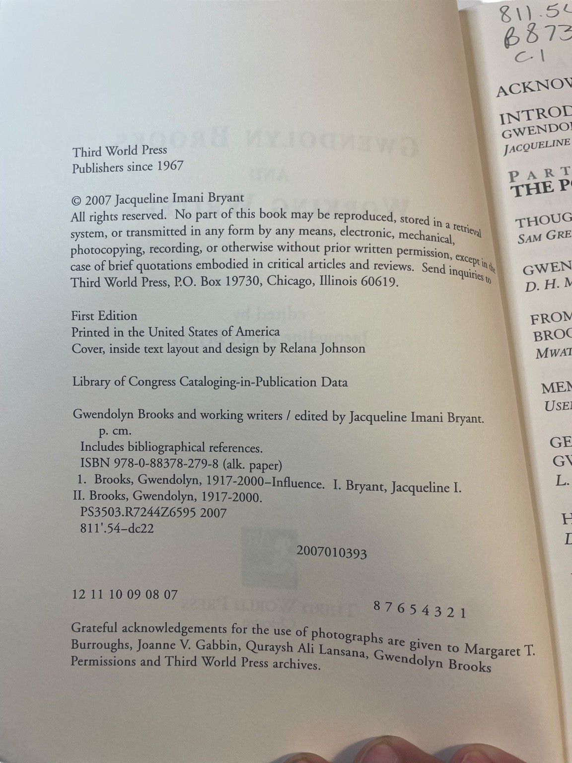 Gwendolyn Brooks and Working Writers 2007 First Edition Third World Press