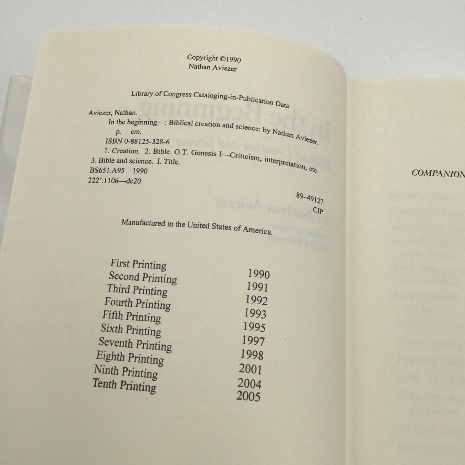 In The Beginning, FIRST ED-*INSCRIBED* by Nathan Aviezer, 2005; 10th printing