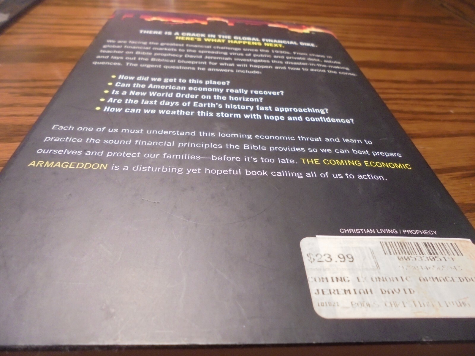 “The Coming Economic Armageddon” By Dr. David Jeremiah Hardcover-DJ 2010 L26