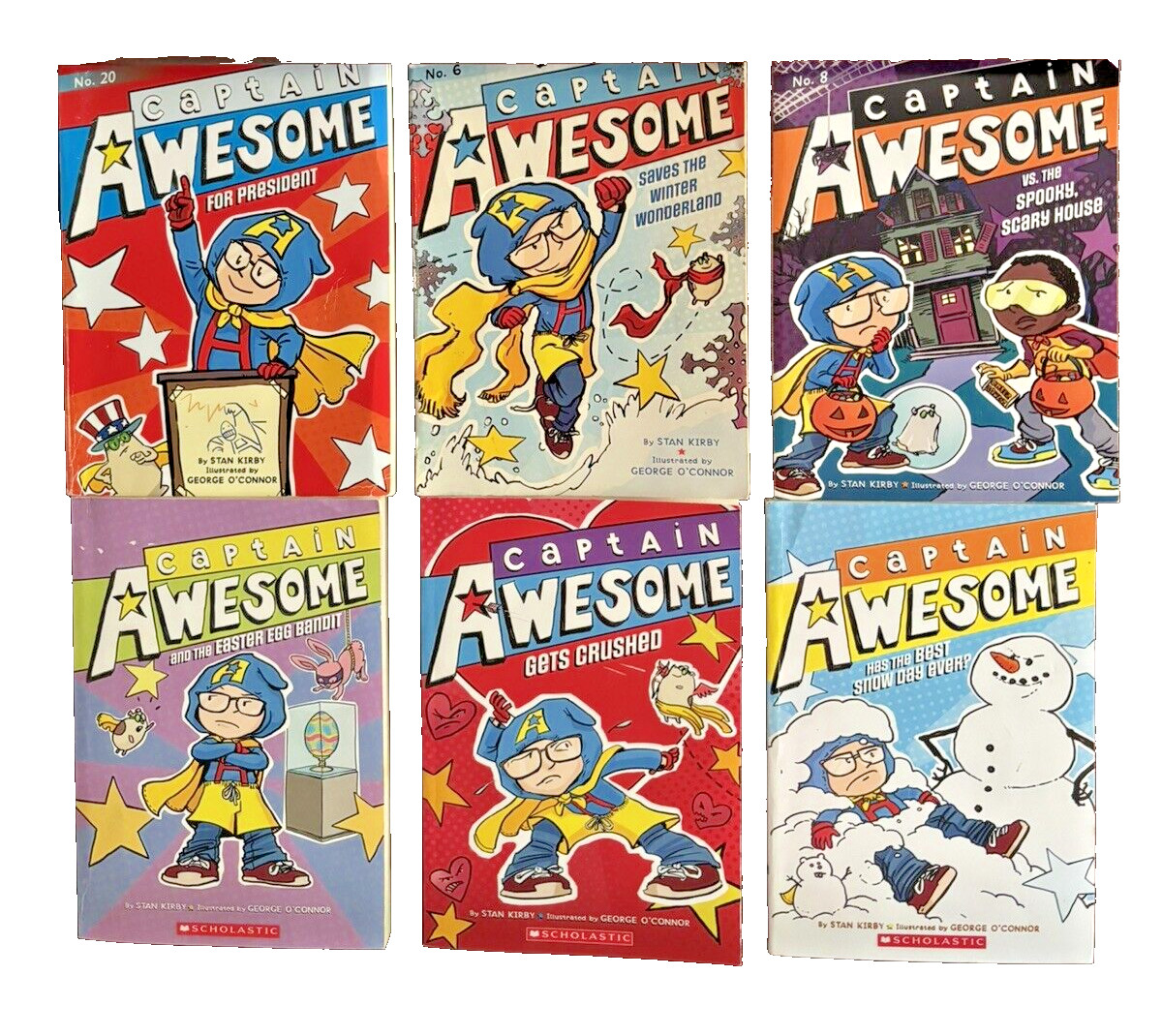Kids 6 Book Set Captain Awesome Books Easy Readers Comic Cartoon Grades 2-3-4