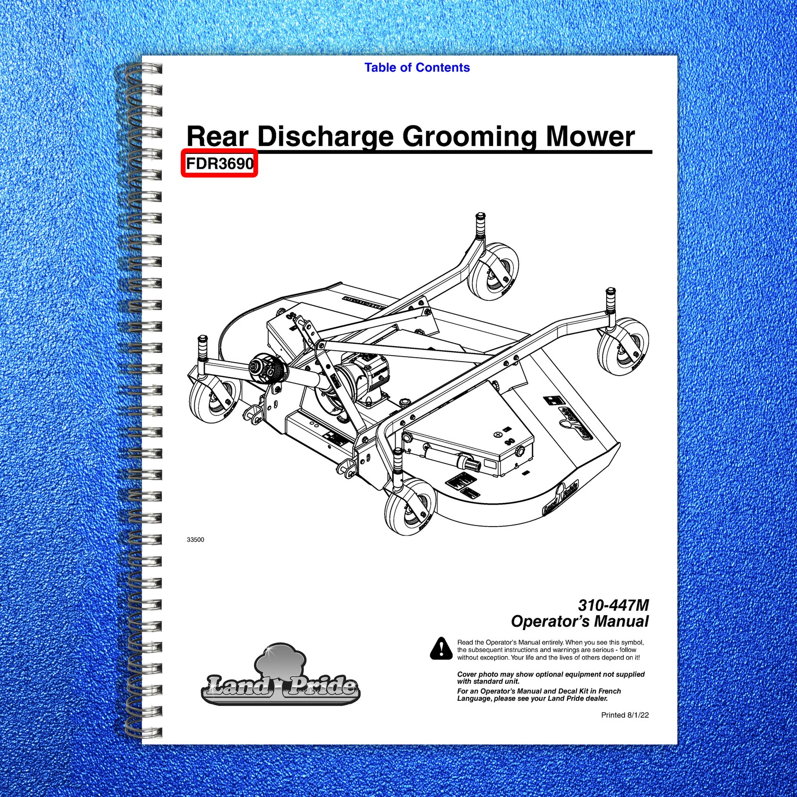 LAND PRIDE FDR36 Series Grooming Mowers Operators Manual – WIRE BOUND – COVERS