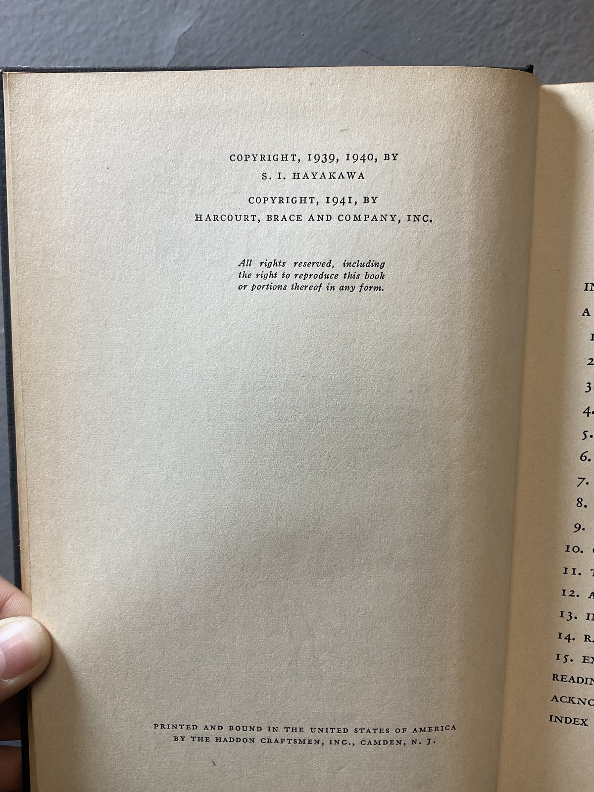 Language in Action by S. I. Hayakawa 1941 Harcourt, Brace and Company Hardcover