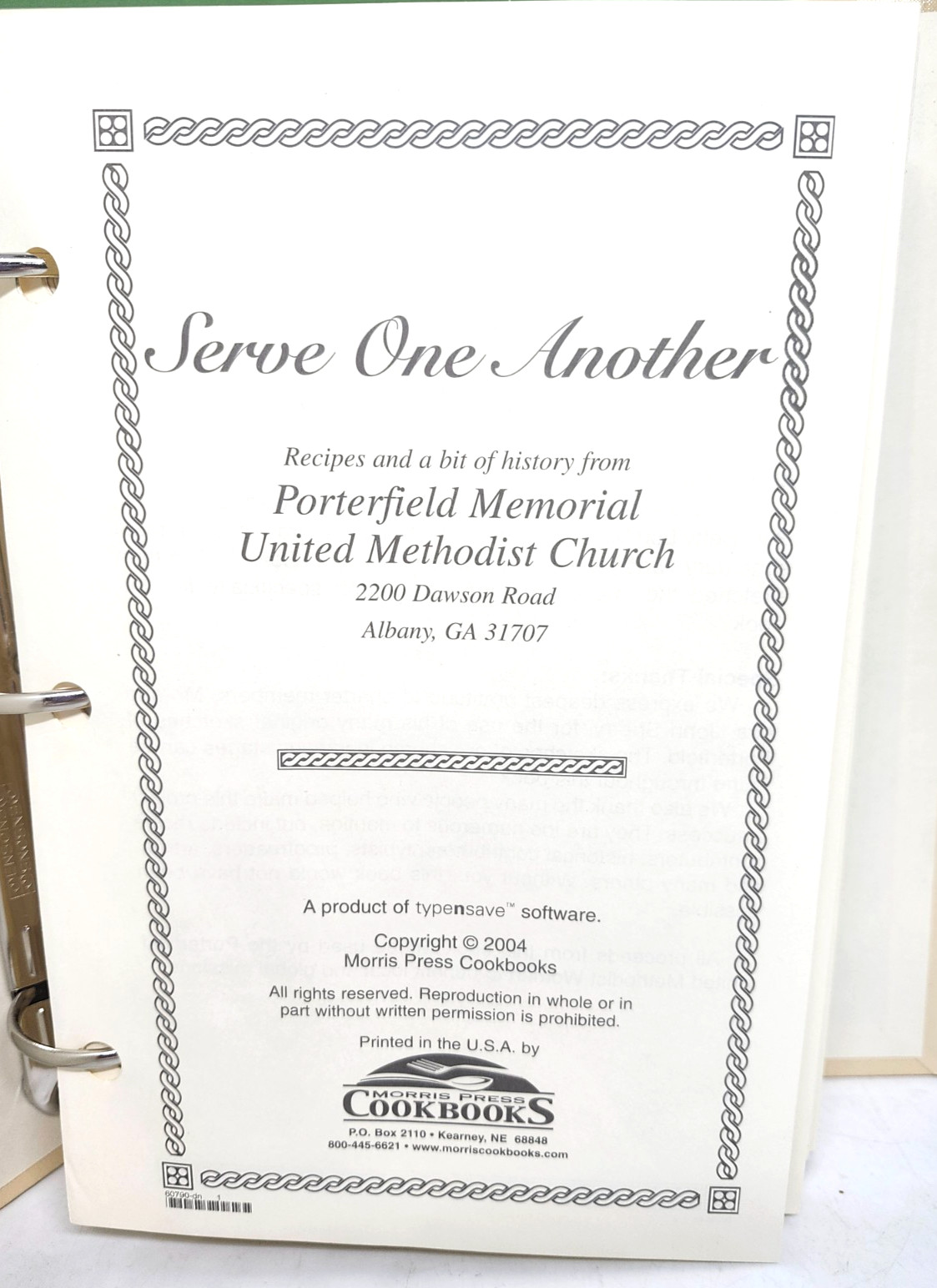 Serve One Another Cookbook 2004 Porterfield Methodist Albany, GA 394 pages