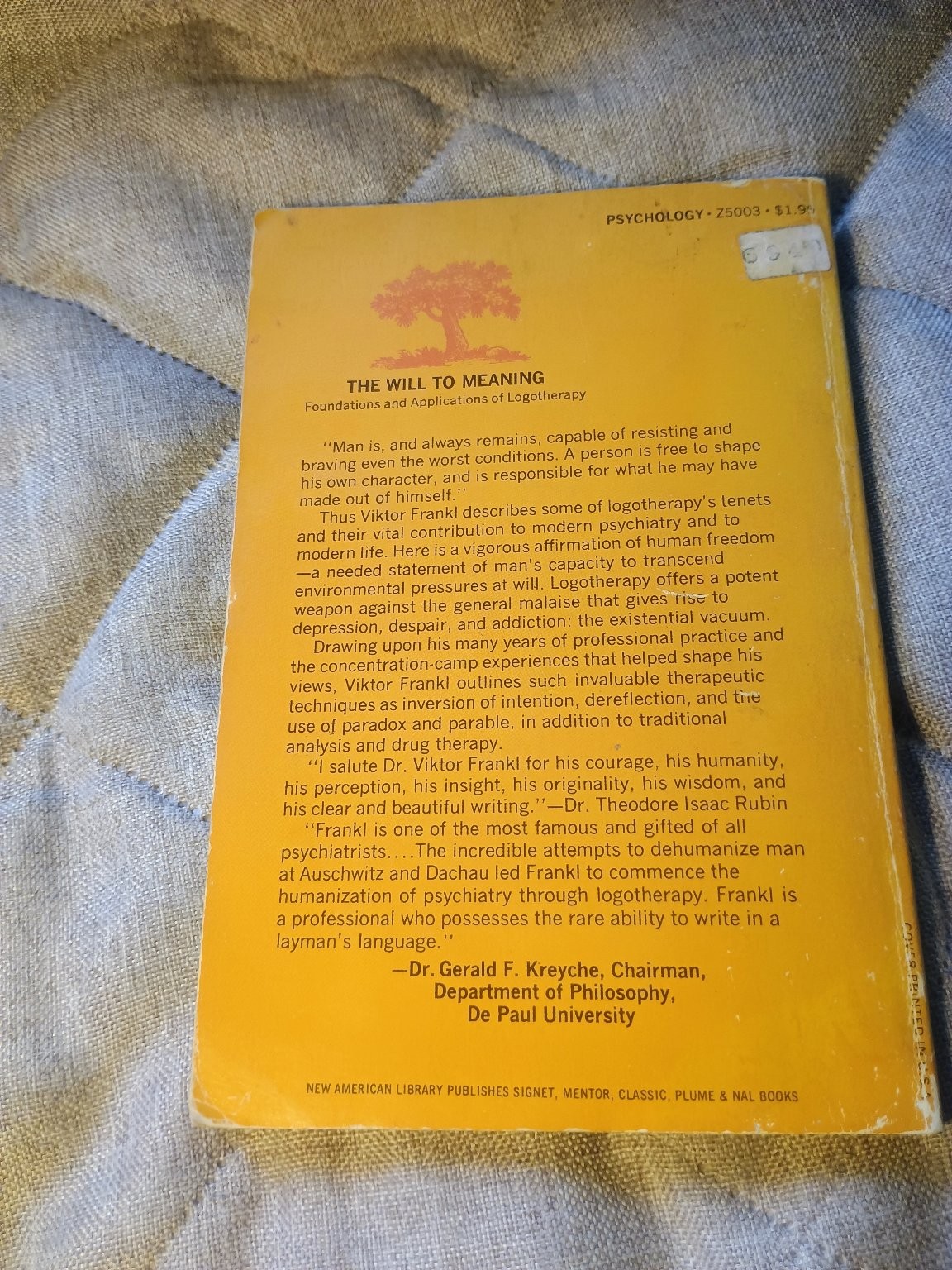 The Will to Meaning Viktor Frankl 1970 Plume Psychology Paperback