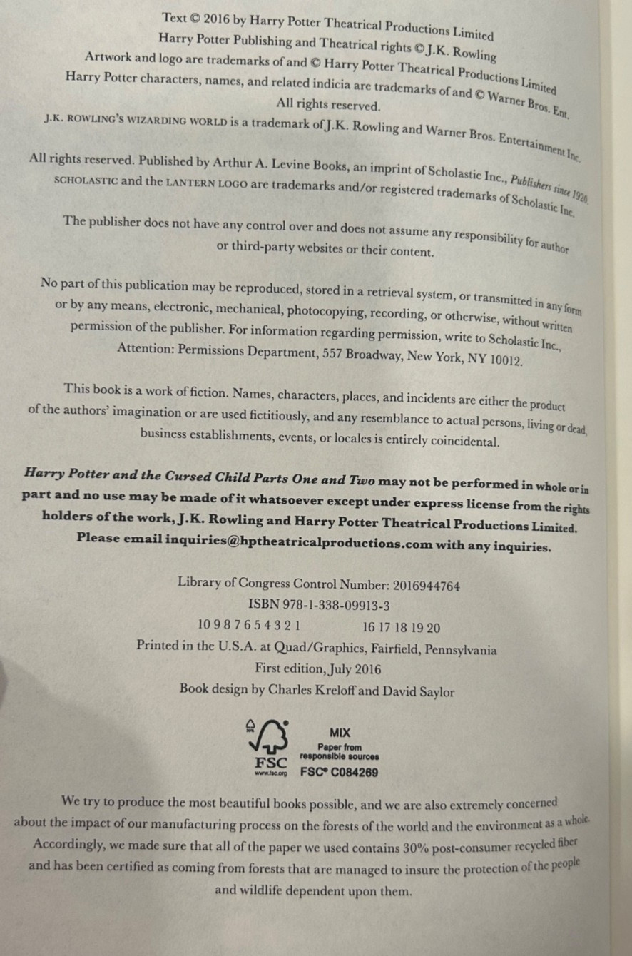 Harry Potter and the Cursed Child Parts One and Two (Special Rehearsal…