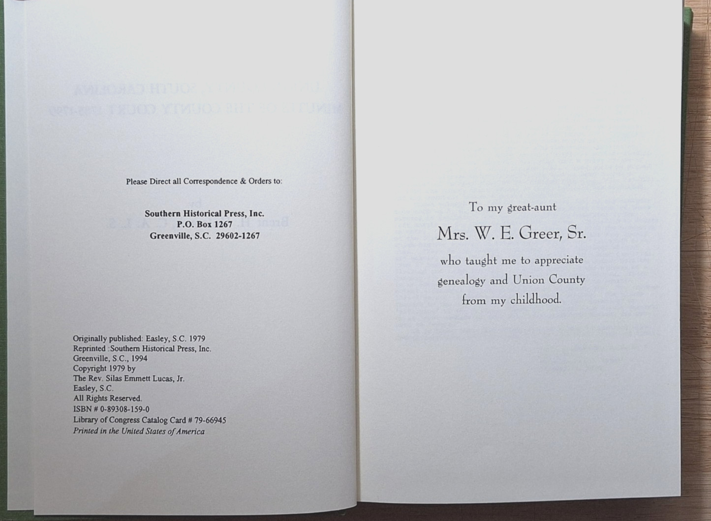 Union County, South Carolina Minutes Of The County Court, 1785-1799 Hardcover