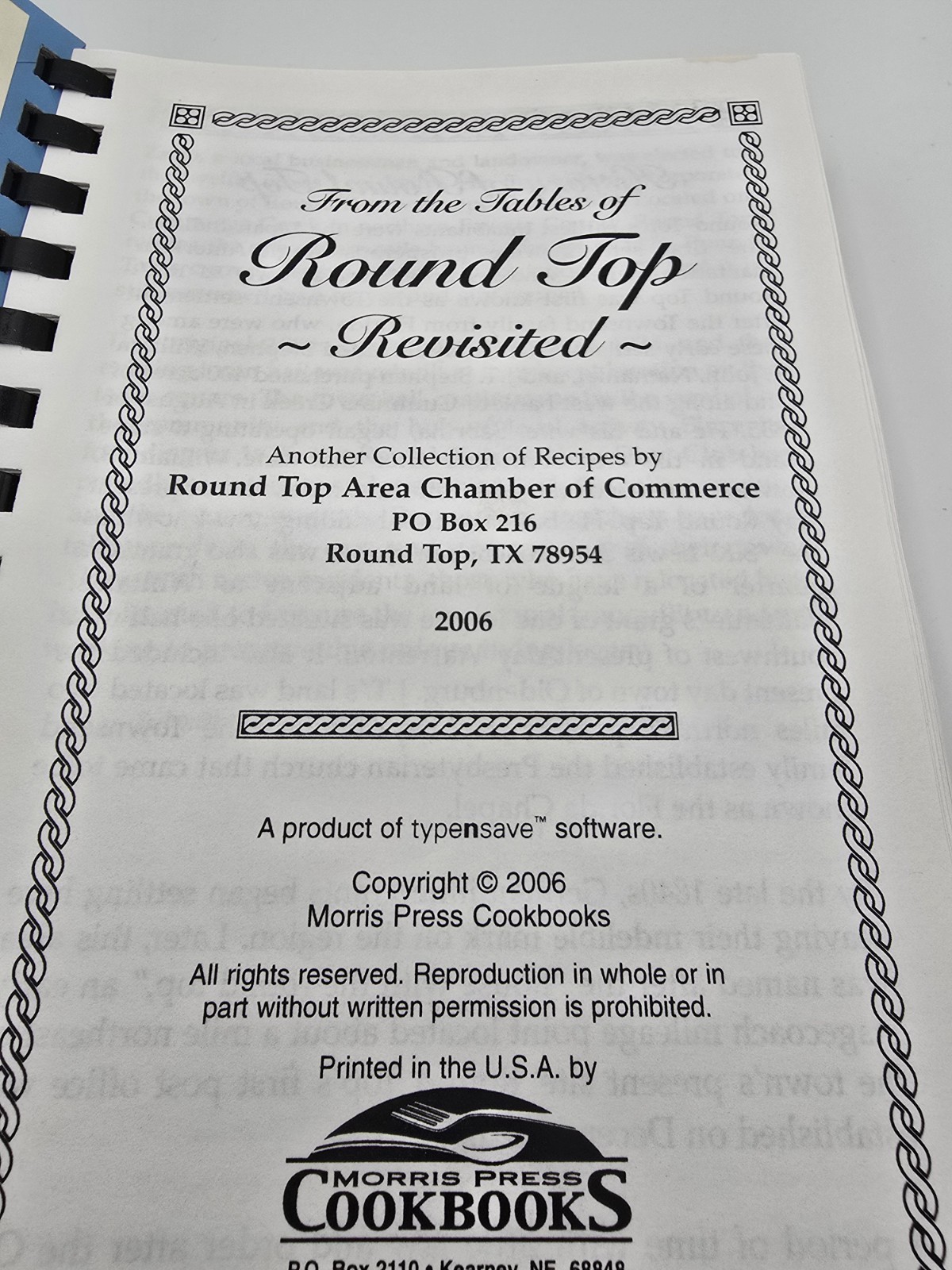 Round Top TX. Revisited Cookbook. 2006. 346 Pages Of Recipes.