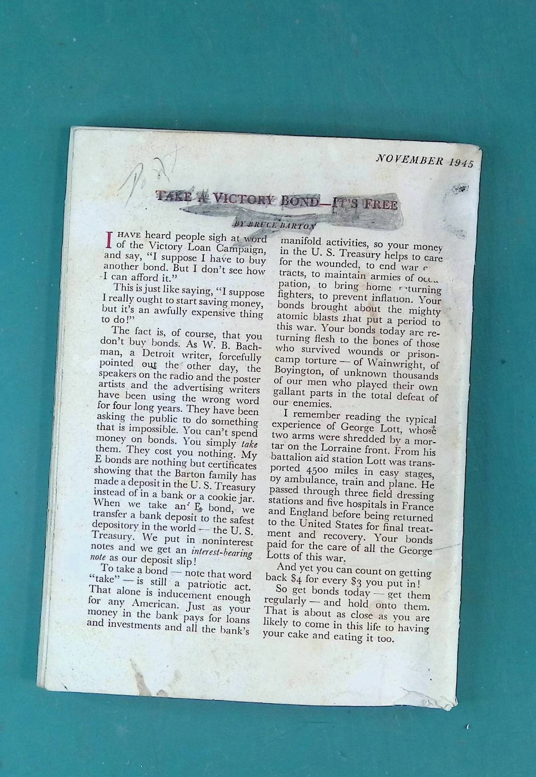 Reader’s Digest November 1945 Vol 47 No 283 WWII Era Vintage Magazine Periodical