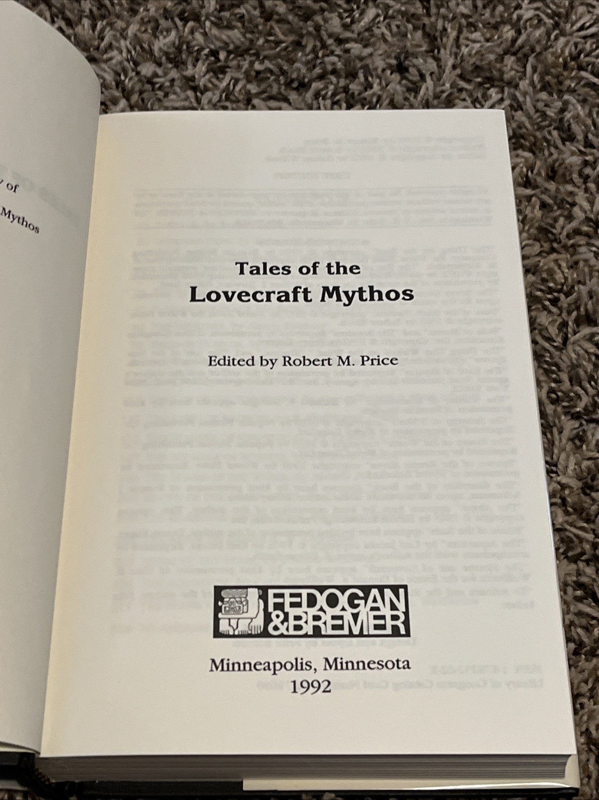 Robert Price *RARE* Tales of the Lovecraft Mythos Book – 1992 – LTD – Arkham