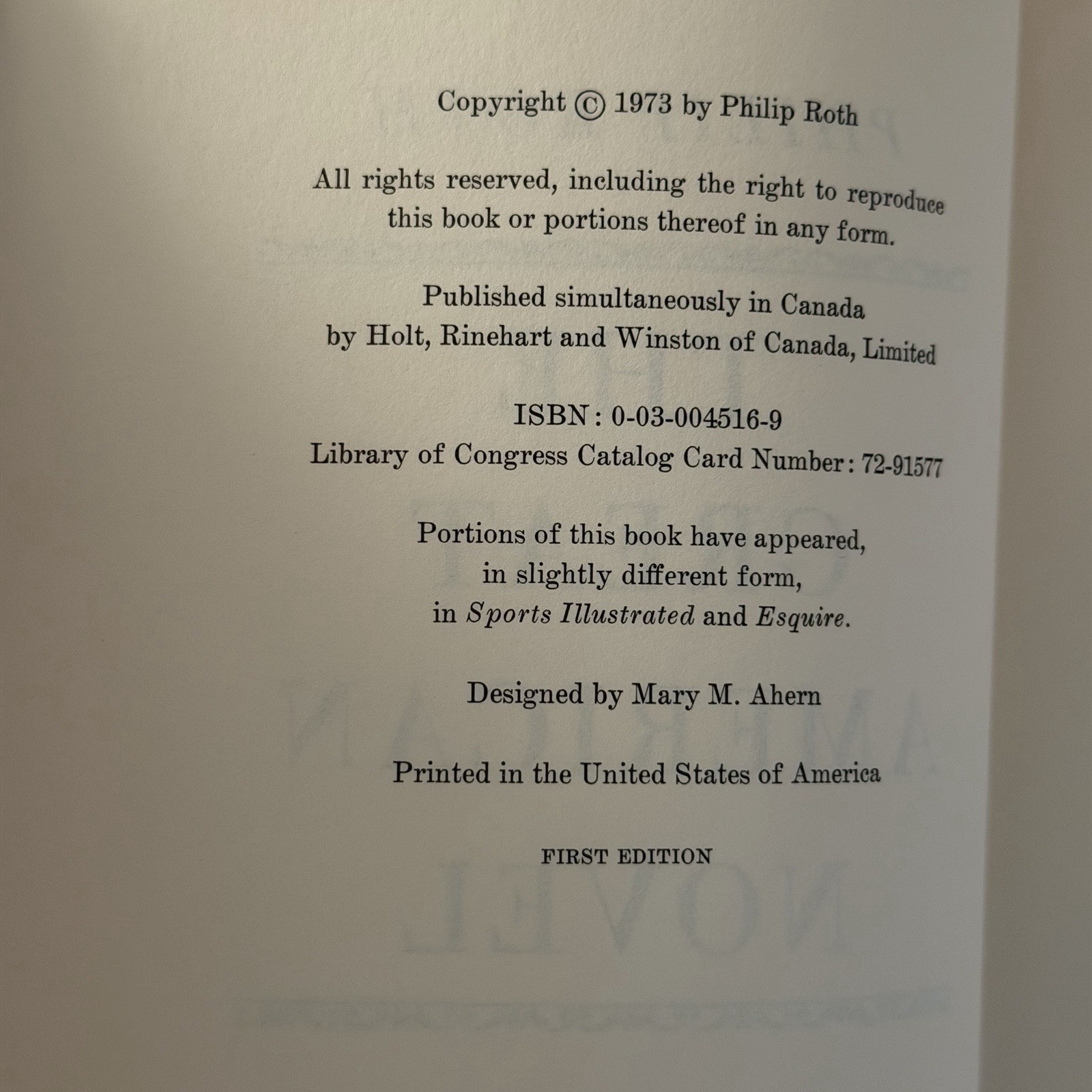 The Great American Novel Philip Roth 1973 Stated First Edition ARC w Note