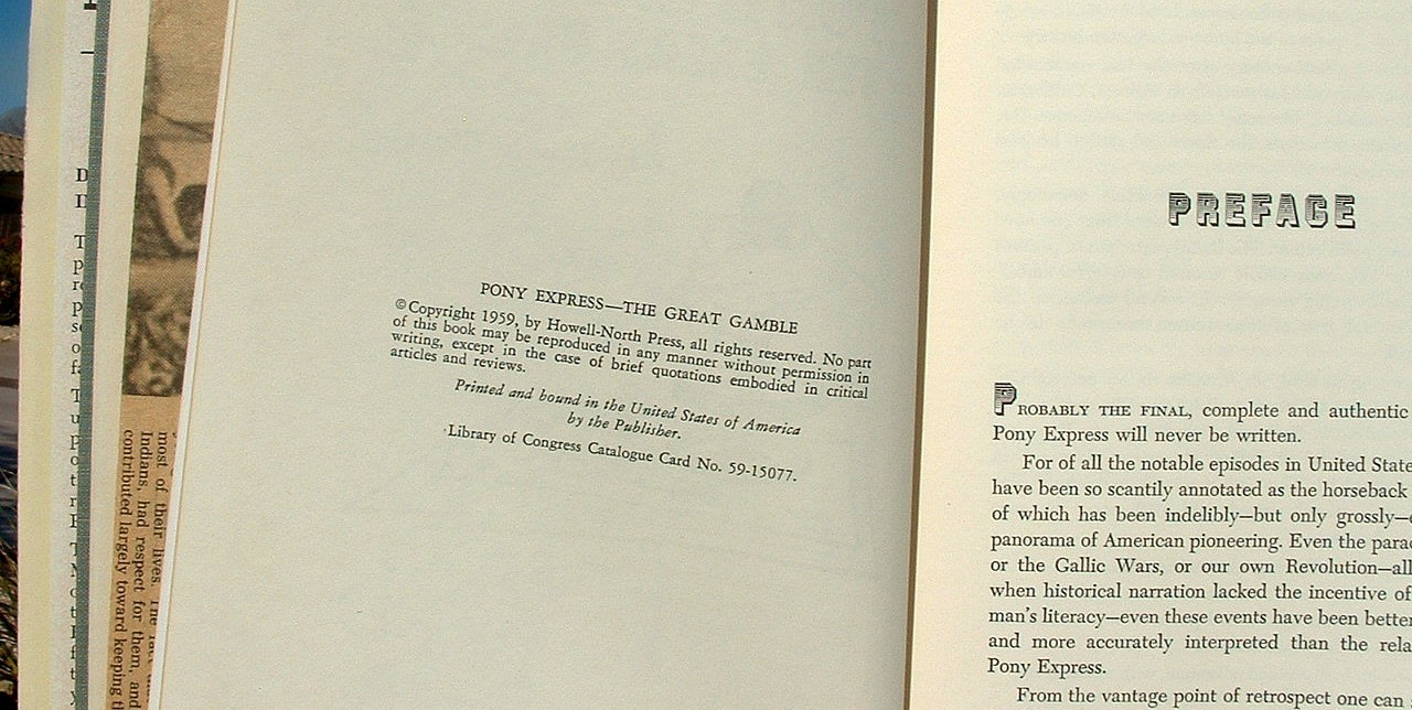 Pony Express /The great gamble -Bloss Photo’s Maps 158 pages Mail Delivery 1959