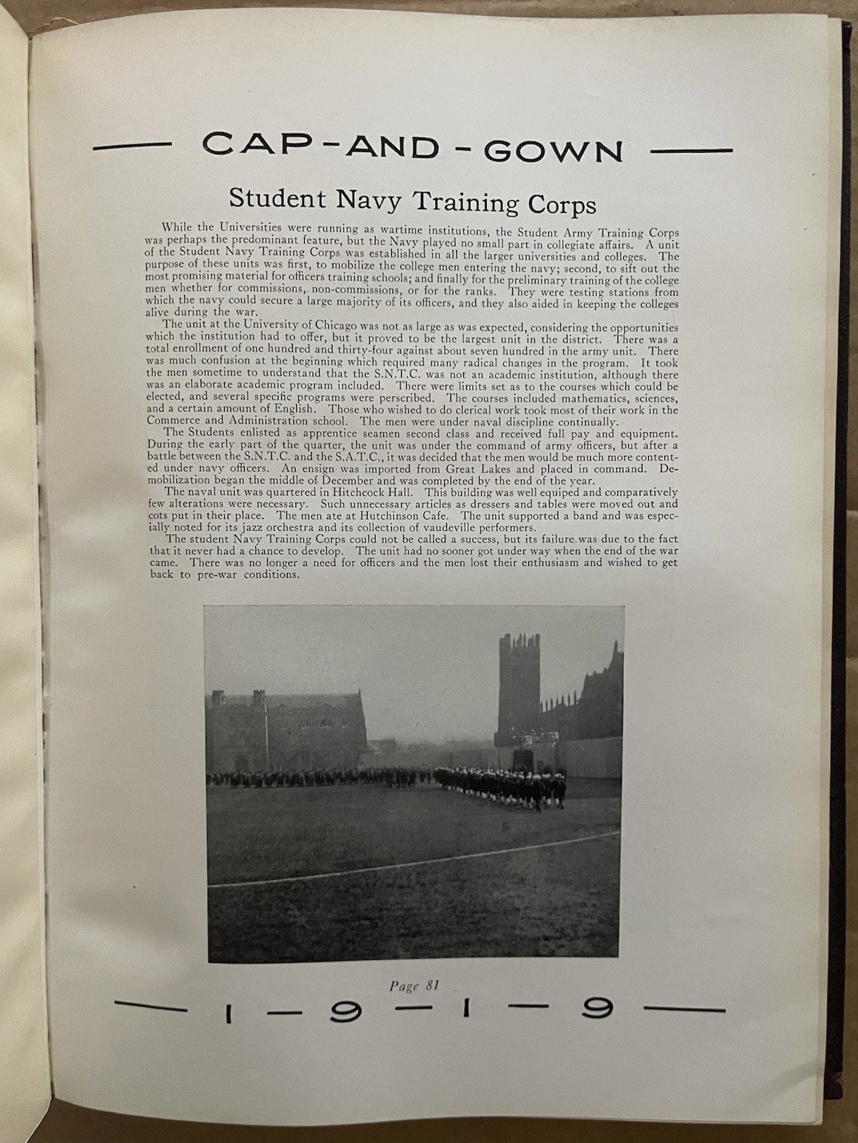1919 UNIVERSITY OF CHICAGO COLLEGE YEARBOOK, THE CAP AND GOWN, CHICAGO, IL