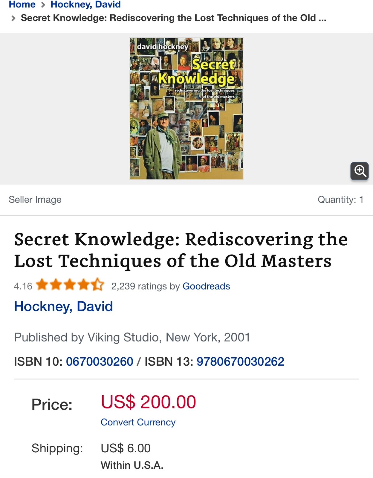 David Hockney SECRET KNOWLEDGE art Book , 296 Pages. 2001