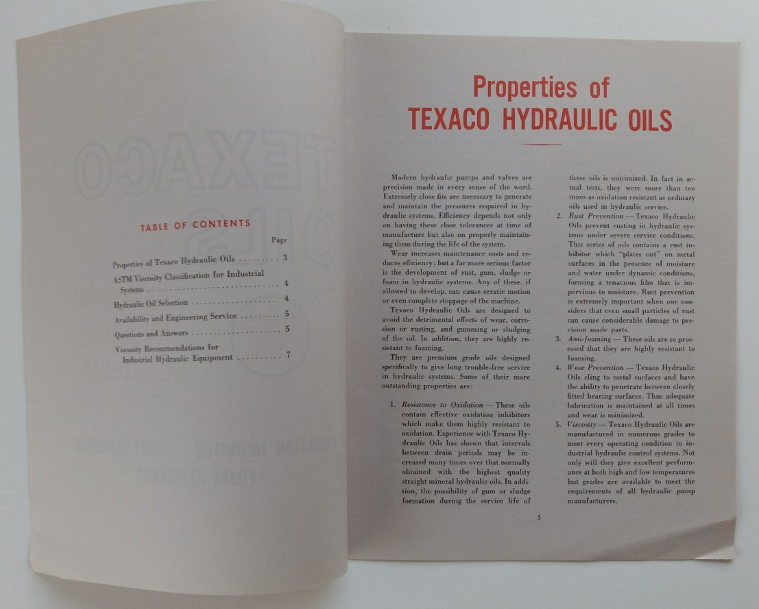 Operation and Care of Hydraulic Machinery + Texaco Oils by Texaco – 1965 PB