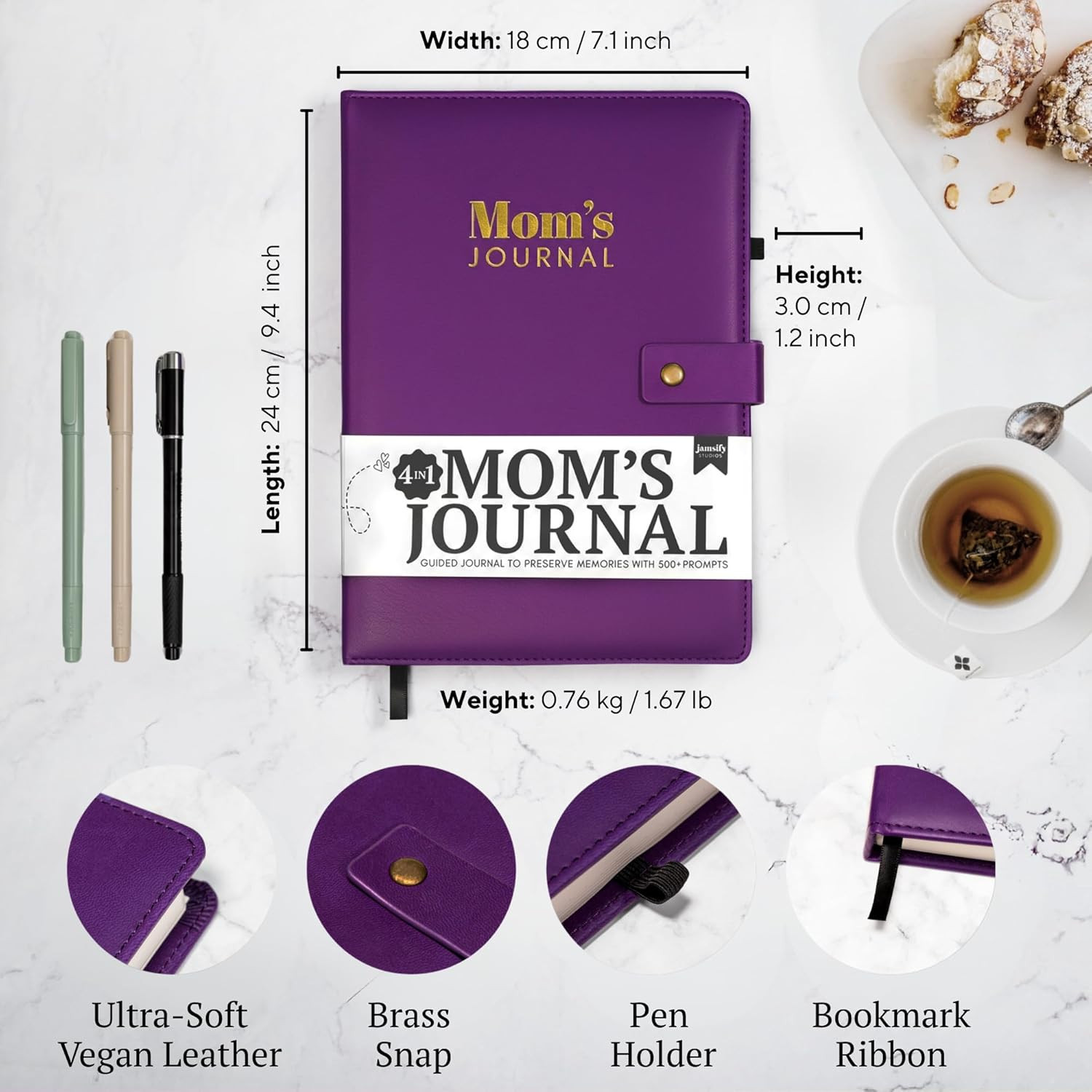4-In-1 Mom’S Story Activity Journal (Hardcover) – 500+ Prompt Vegan Leather Acti