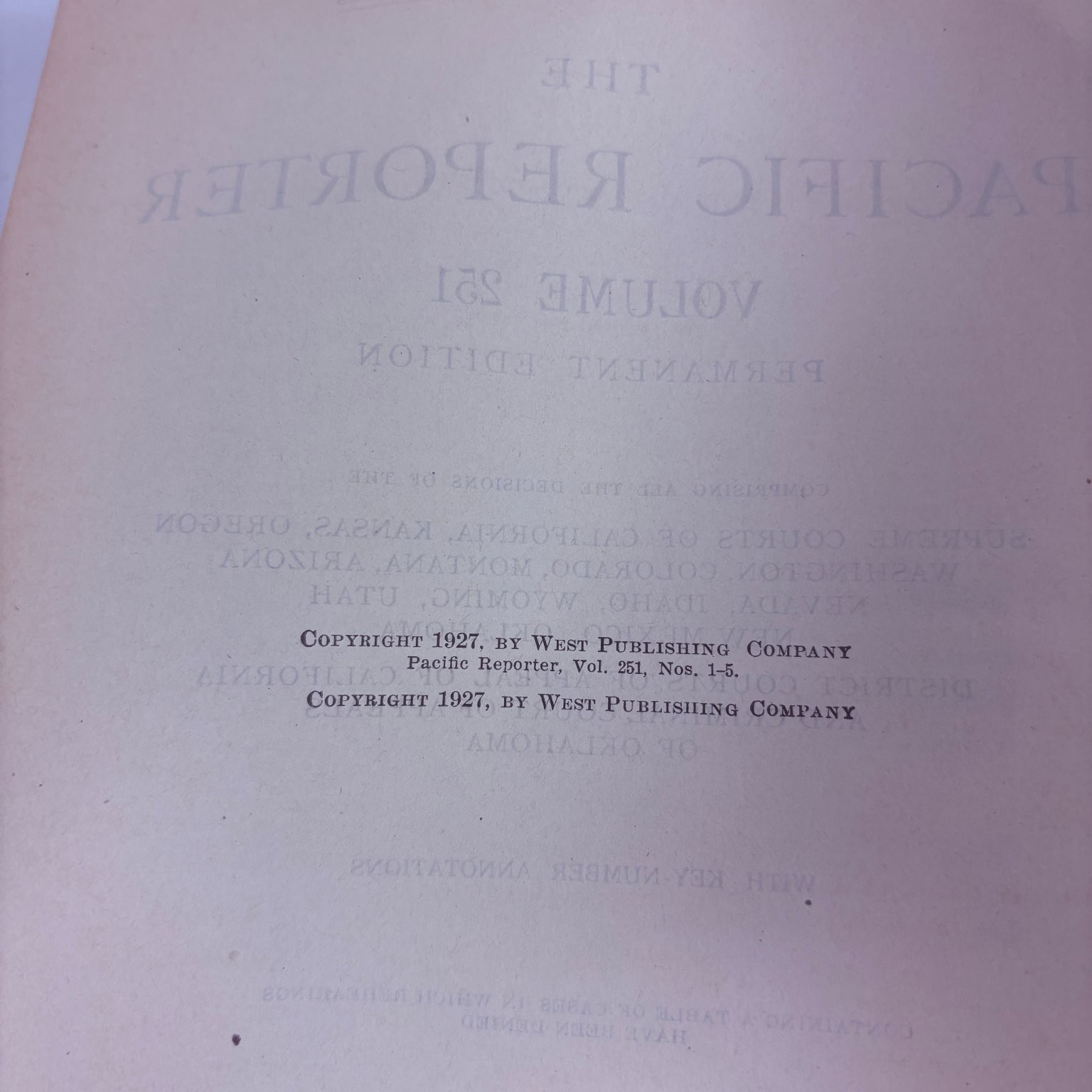 Antique Book Lot Pacific Reporter Vol 237 251 West Publishing 1927 Law Case