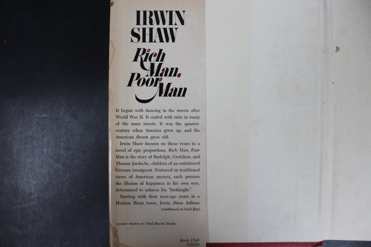 Rich Man, Poor Man Irwin Shaw 1970 BCE HCDJ Novel Delacorte Press