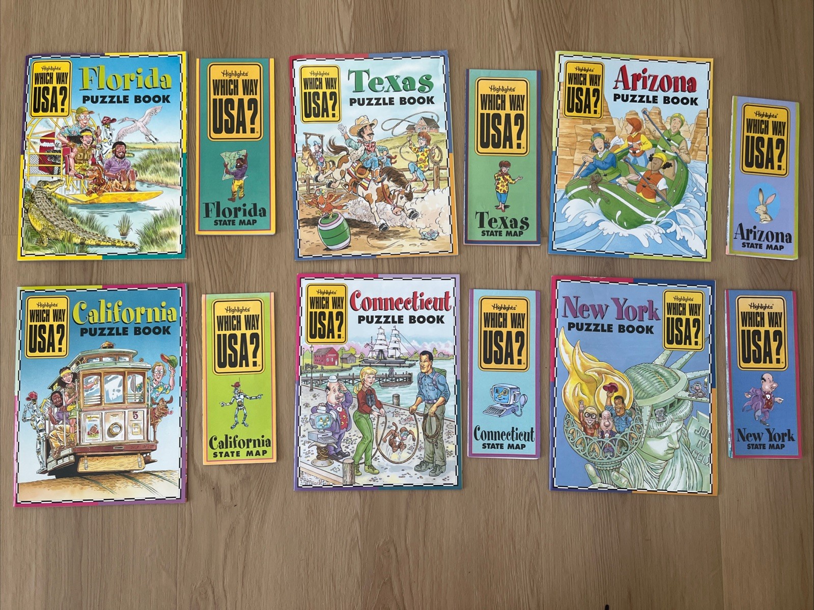 Highlights Which Way USA Puzzle Activity Books And Maps Lot of 12 NY, CA, TX, FL