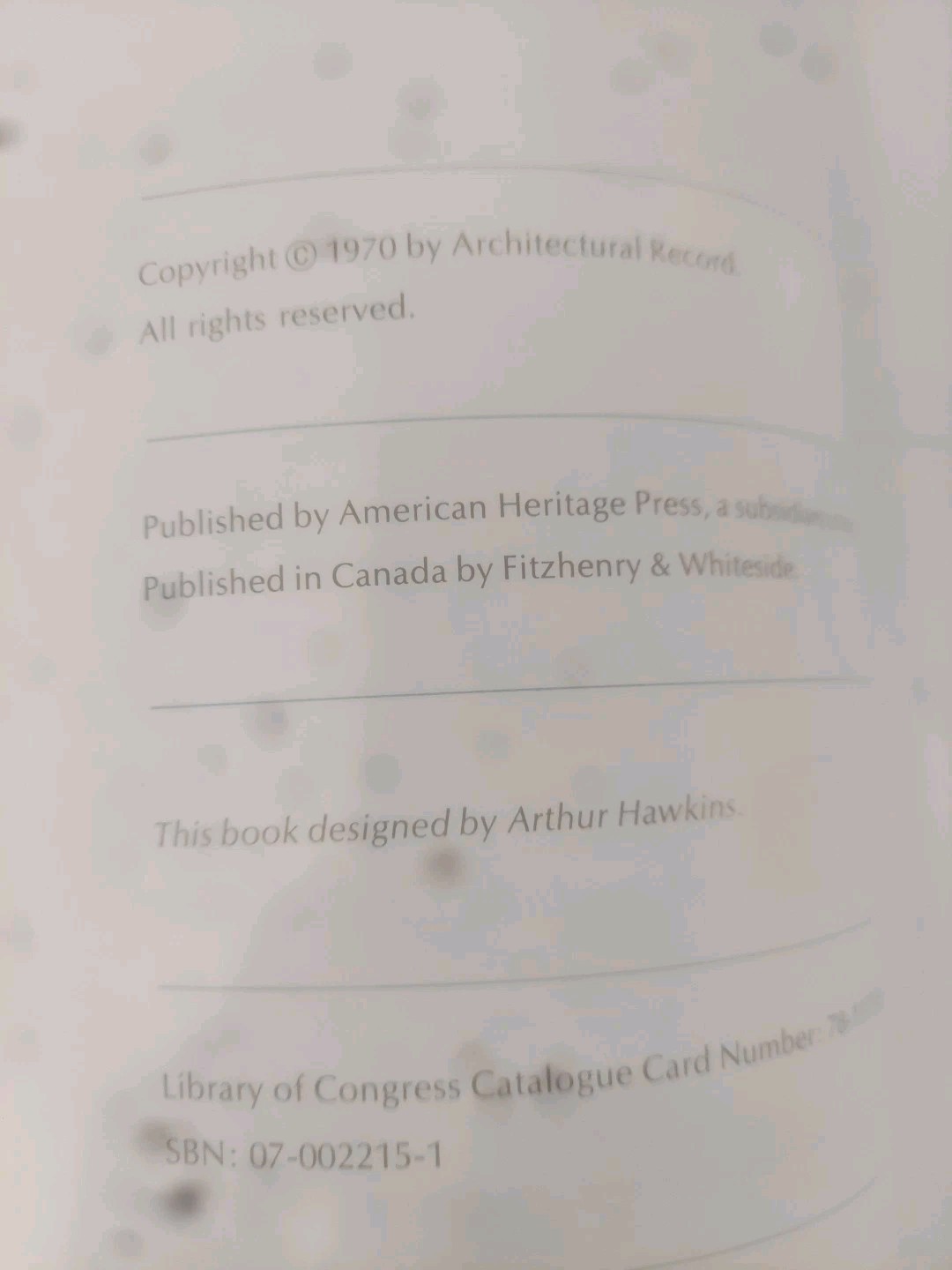Architectural Record Book of Vacation Houses American Heritage 1970 HB No DJ GC