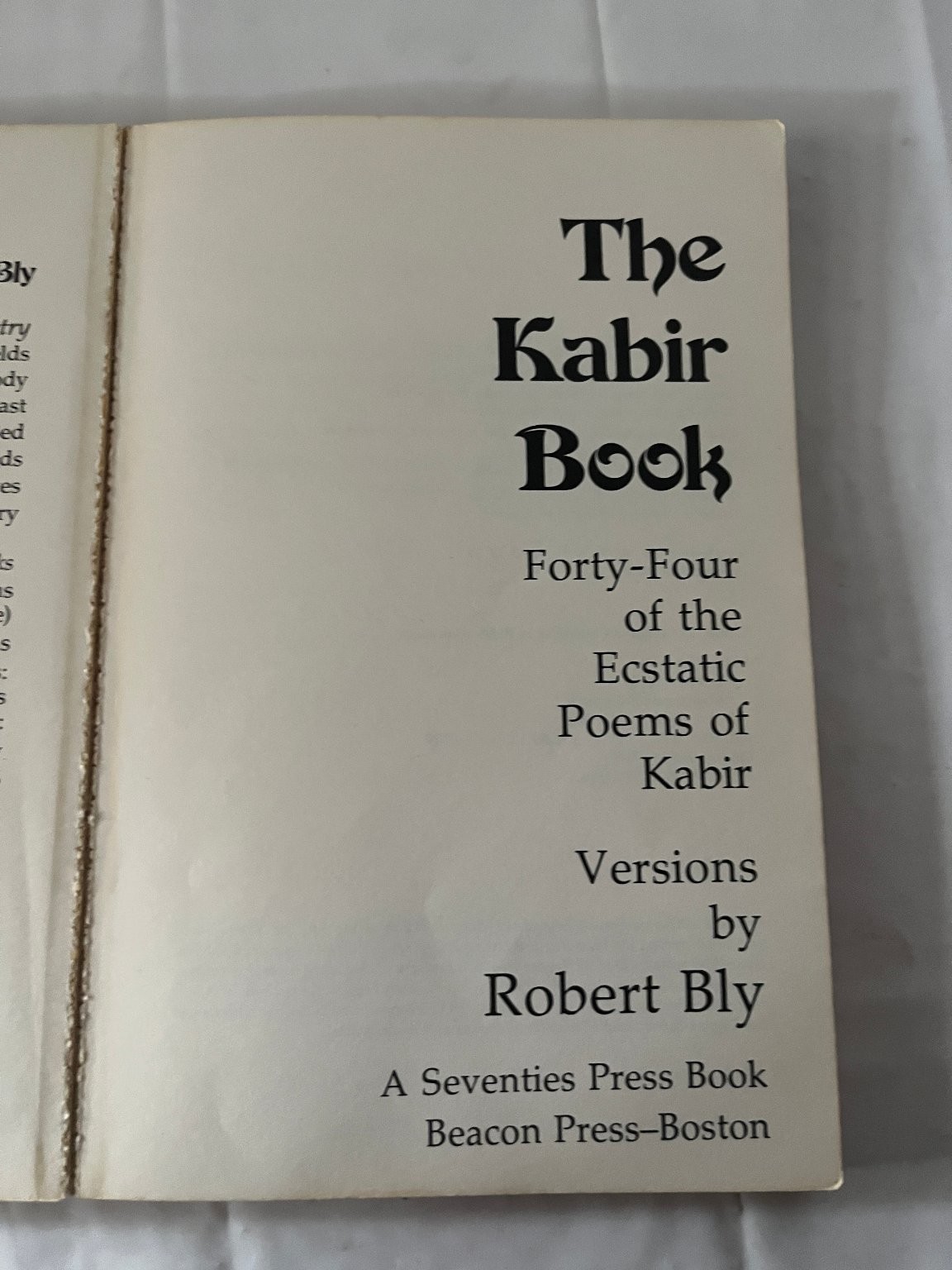 The Kabir Book Robert Bly 1977 Paperback Poetry Beacon Press