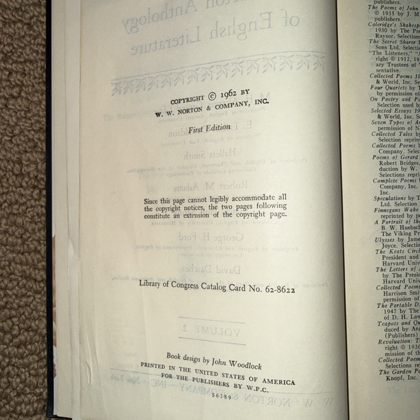 The Norton Anthology of English Literature, Vol 1 & 2, 1962 First Edition!
