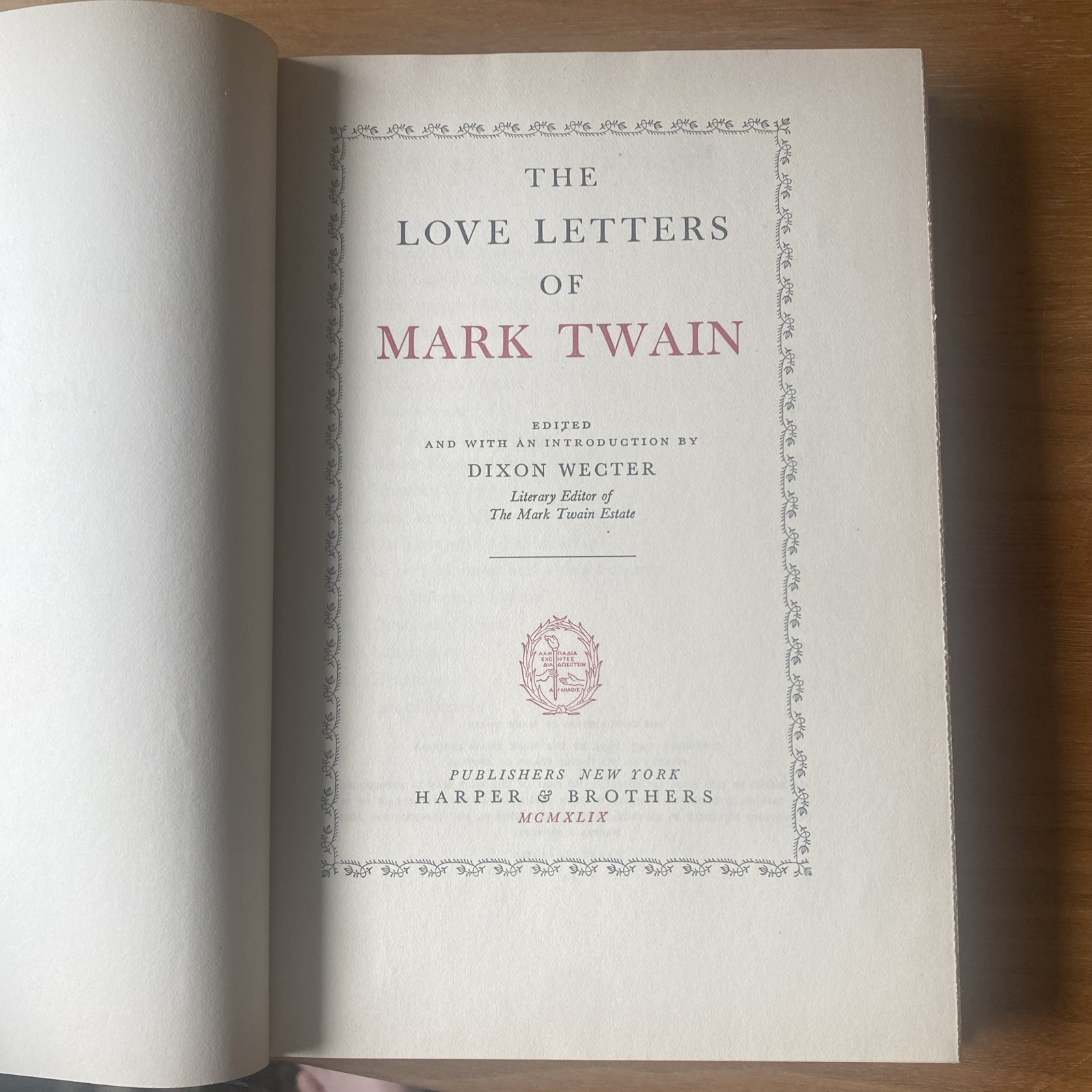 Love Letters of Mark Twain Hardcover w/ DJ, Edited by Dixon Wecter, First Ed