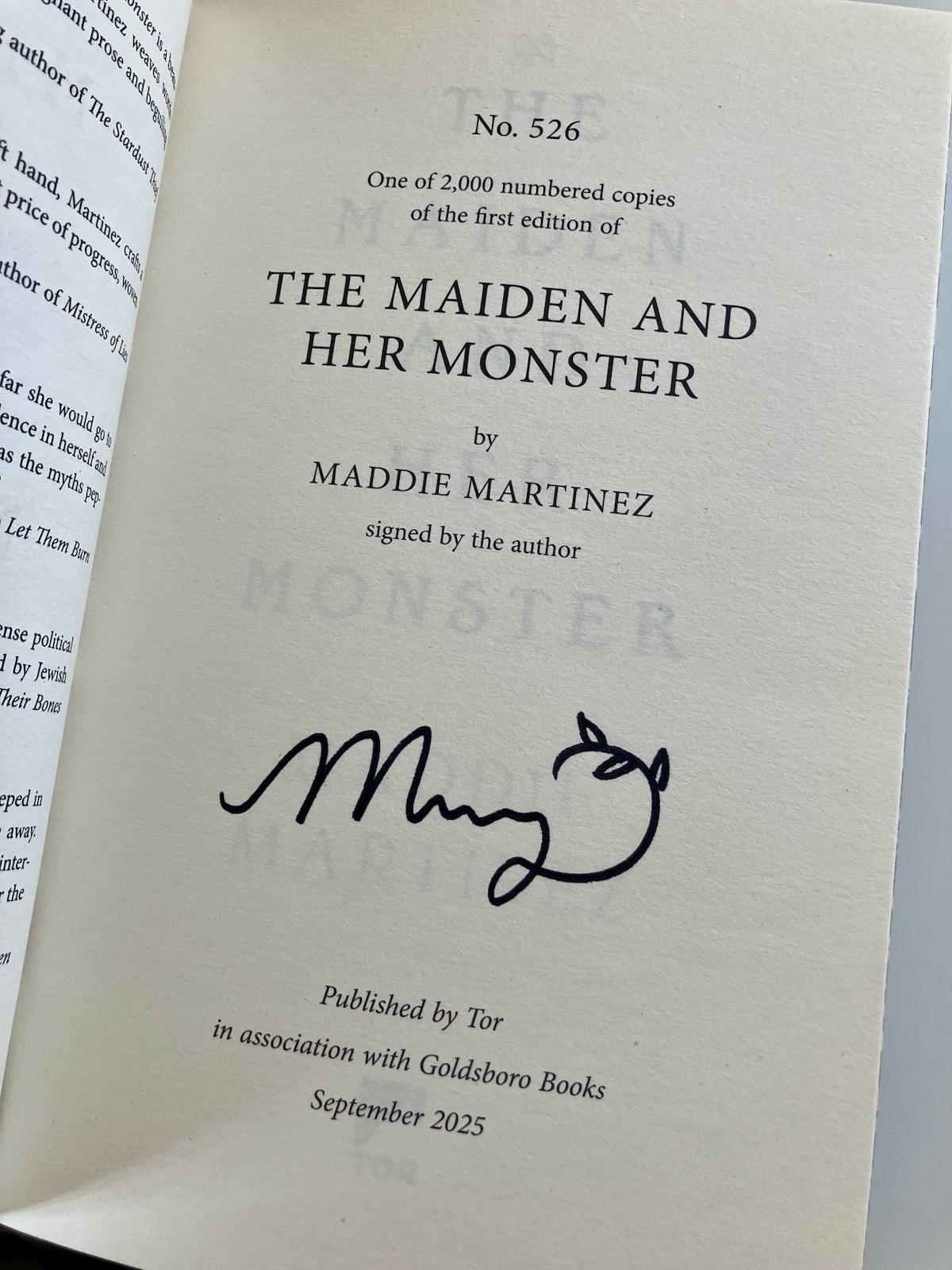 Goldsboro First Edition The Maiden and Her Monster By Maddie Martinez SIGNED