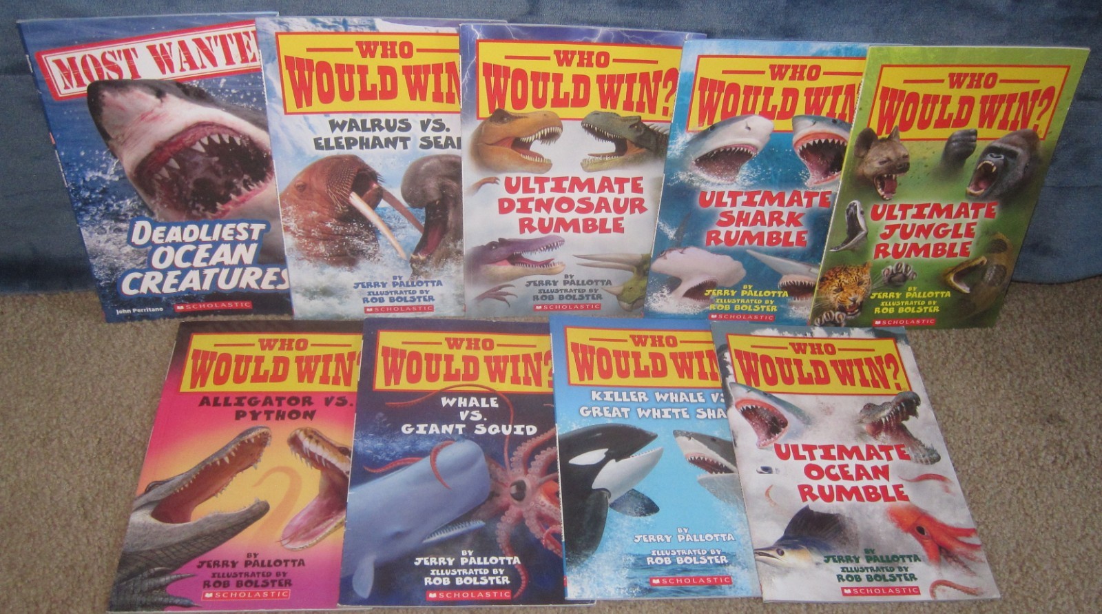 Lot of 9 titles by Jerry Pallotta – paperback – Who Would Win? / most wanted