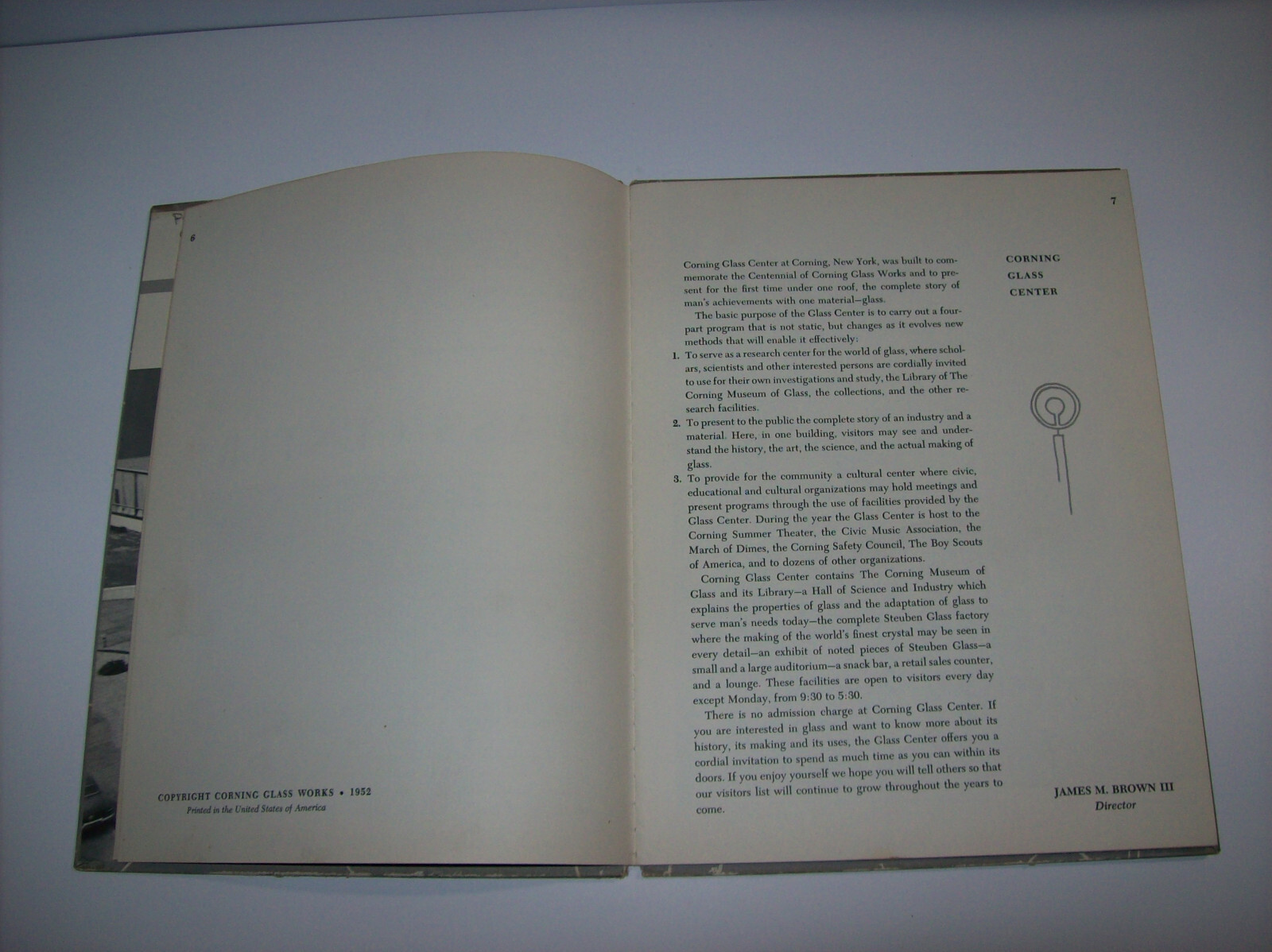 CORNING GLASS CENTER, 1952, Vintage Visitor Souvenir Book