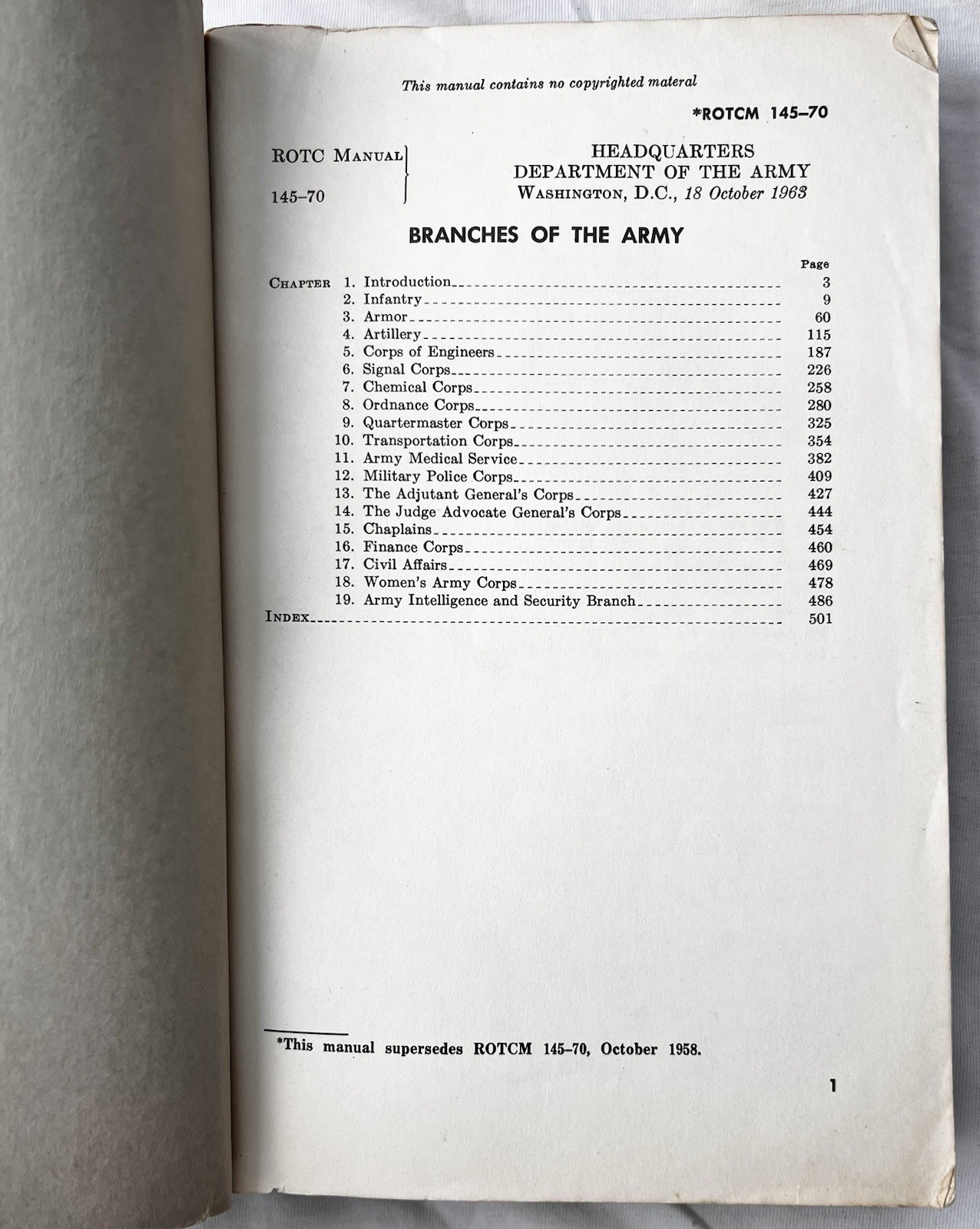 Branches of the Army ROTC Manual 1963 ROTCM 145-70 Military Guide