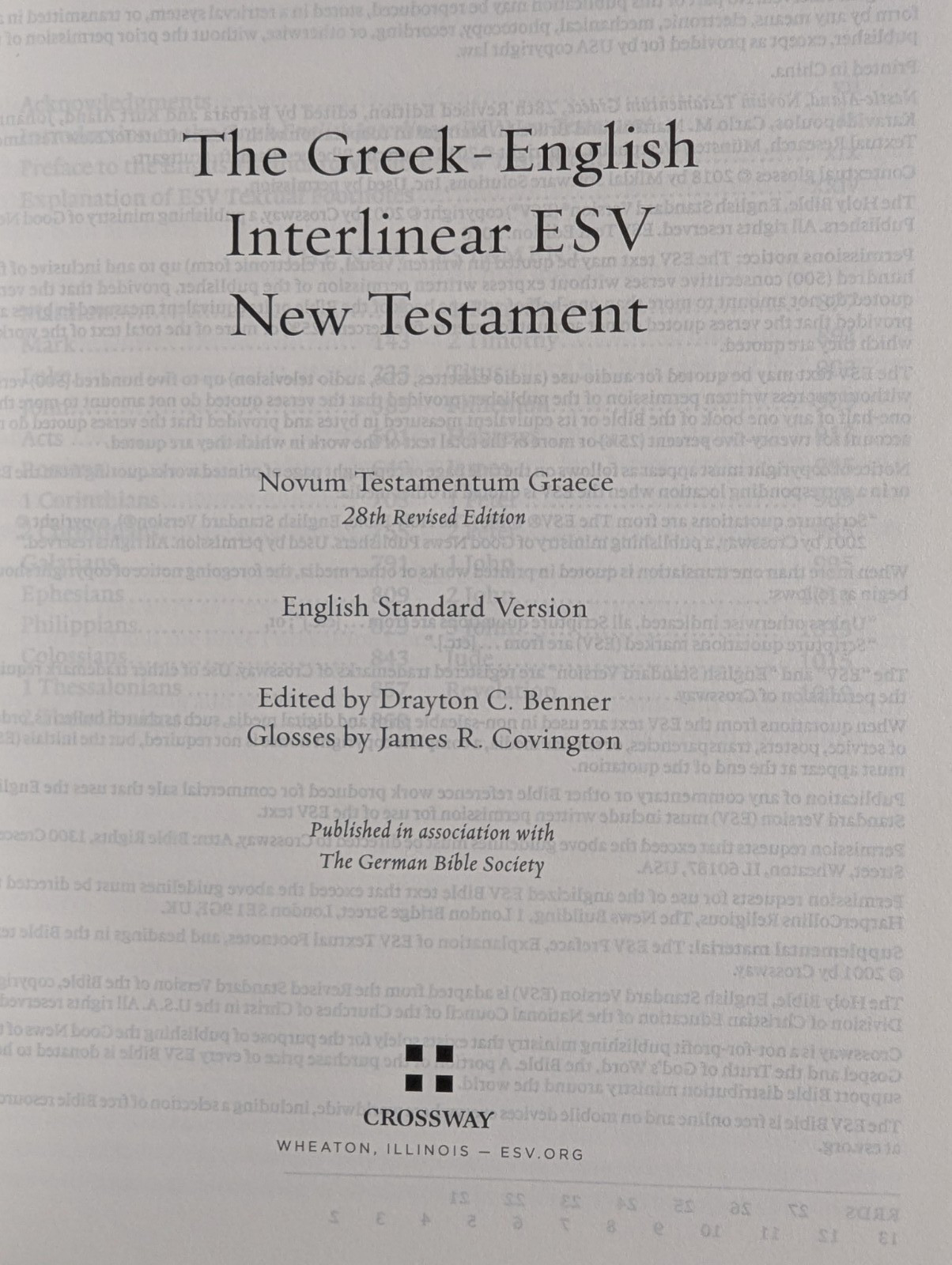 Greek-English Interlinear ESV New Testament , ESV Bibles 2018 Hardcover Crossway