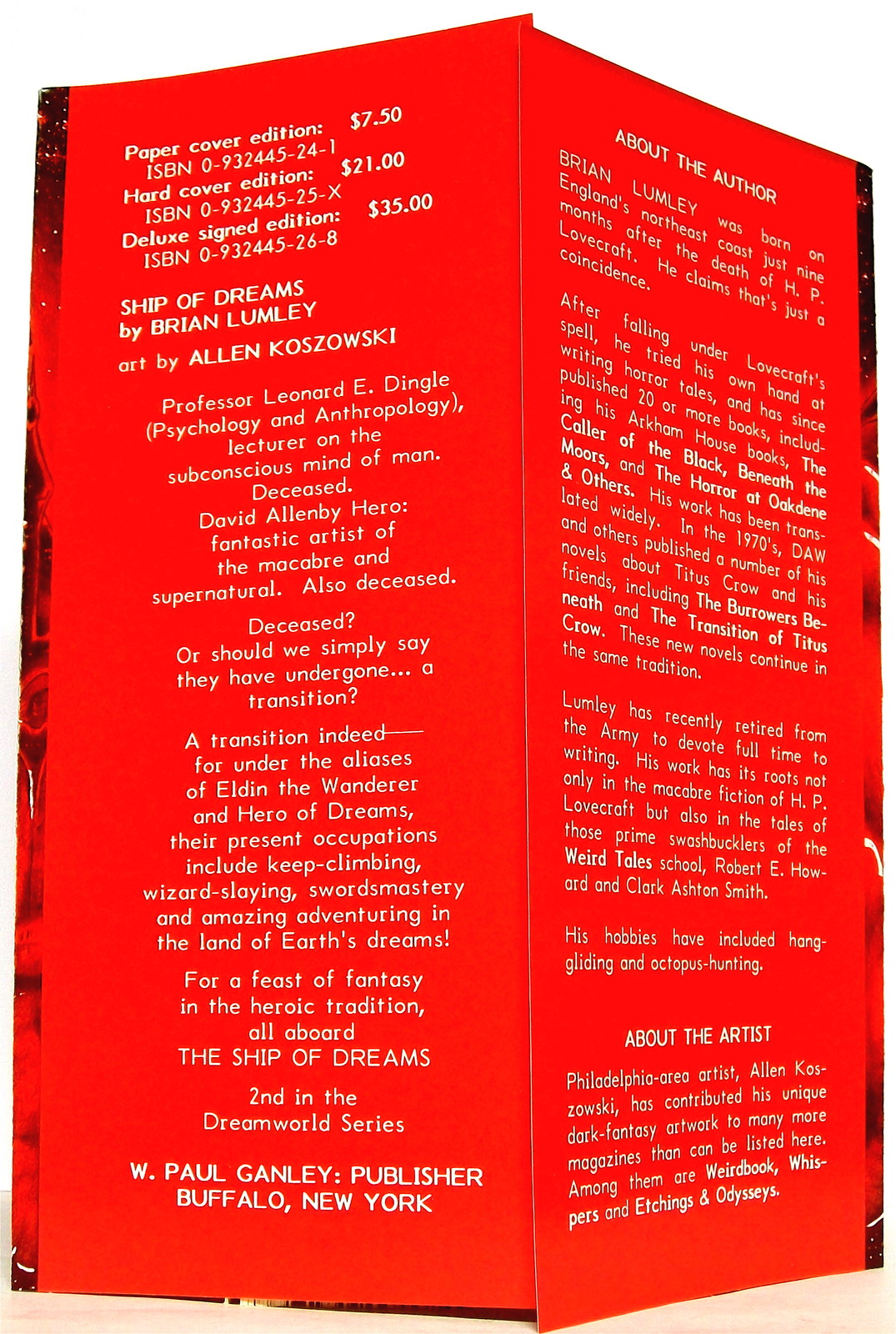 BRIAN LUMLEY’s SHIP OF DREAMS 1st ed., trade pb (S&S in Lovecraft’s Dreamworld)