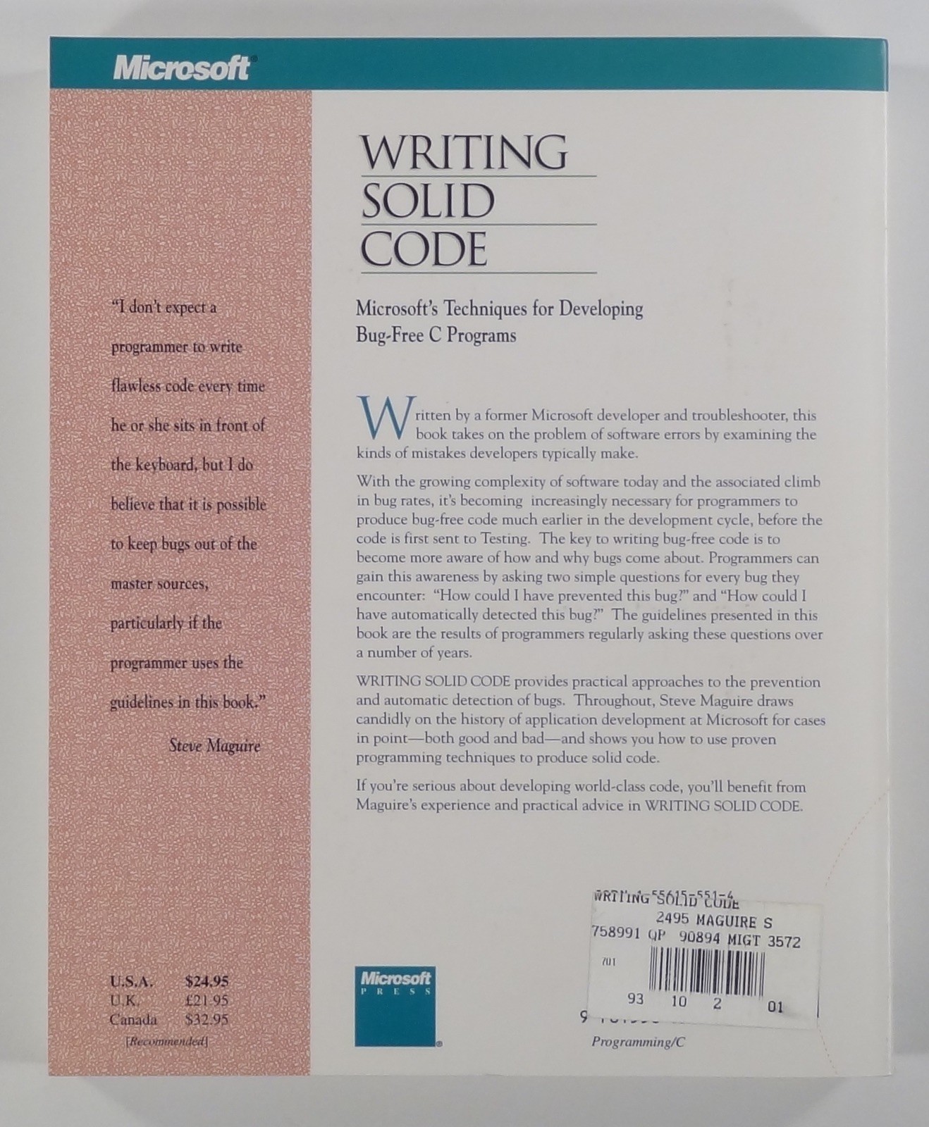 1993 Steve Maguire WRITING SOLID CODE Microsoft’s Bug-Free C Programming Guide